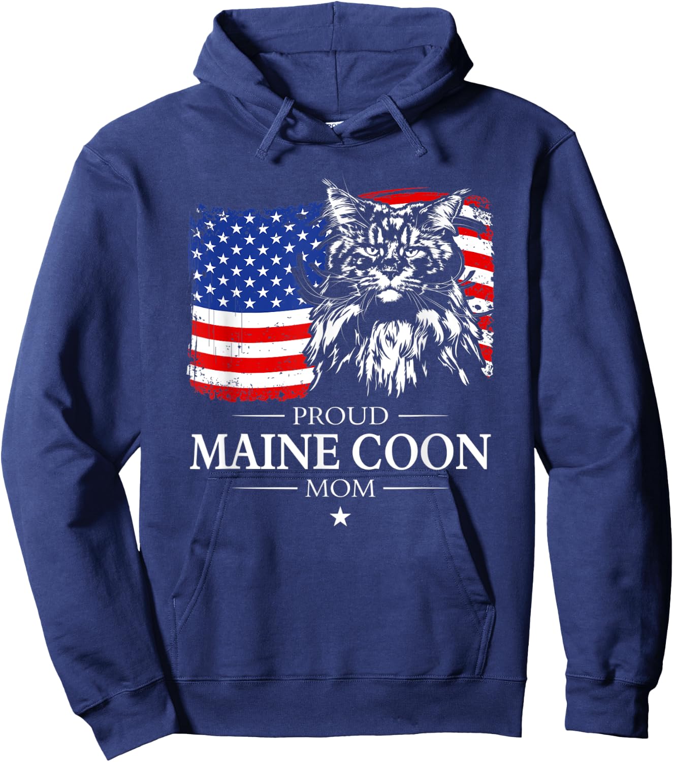 Proud Maine Coon Mom American Flag patriotic cat gift Hoodie - Hoodie | Navy