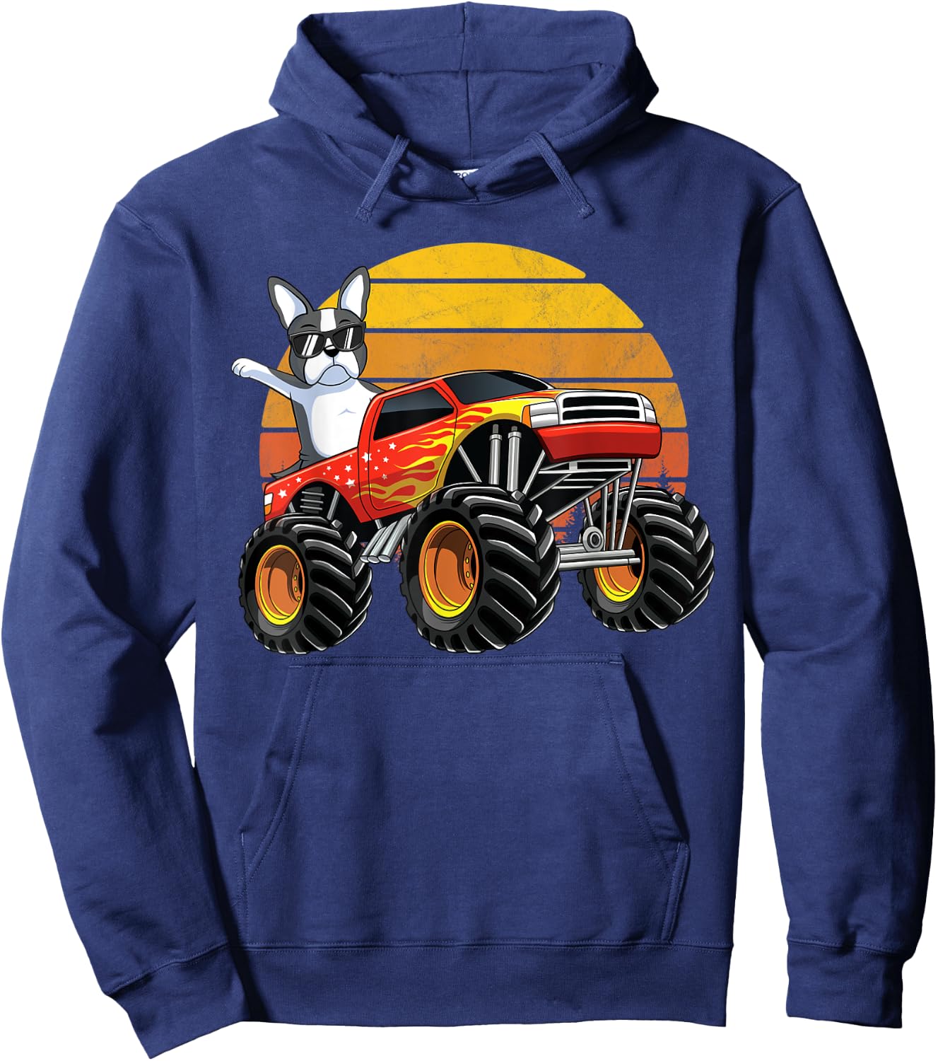 Monster Truck Boston Terrier Dog Retro Sunset Boys Kids Gift Hoodie - Hoodie | Navy