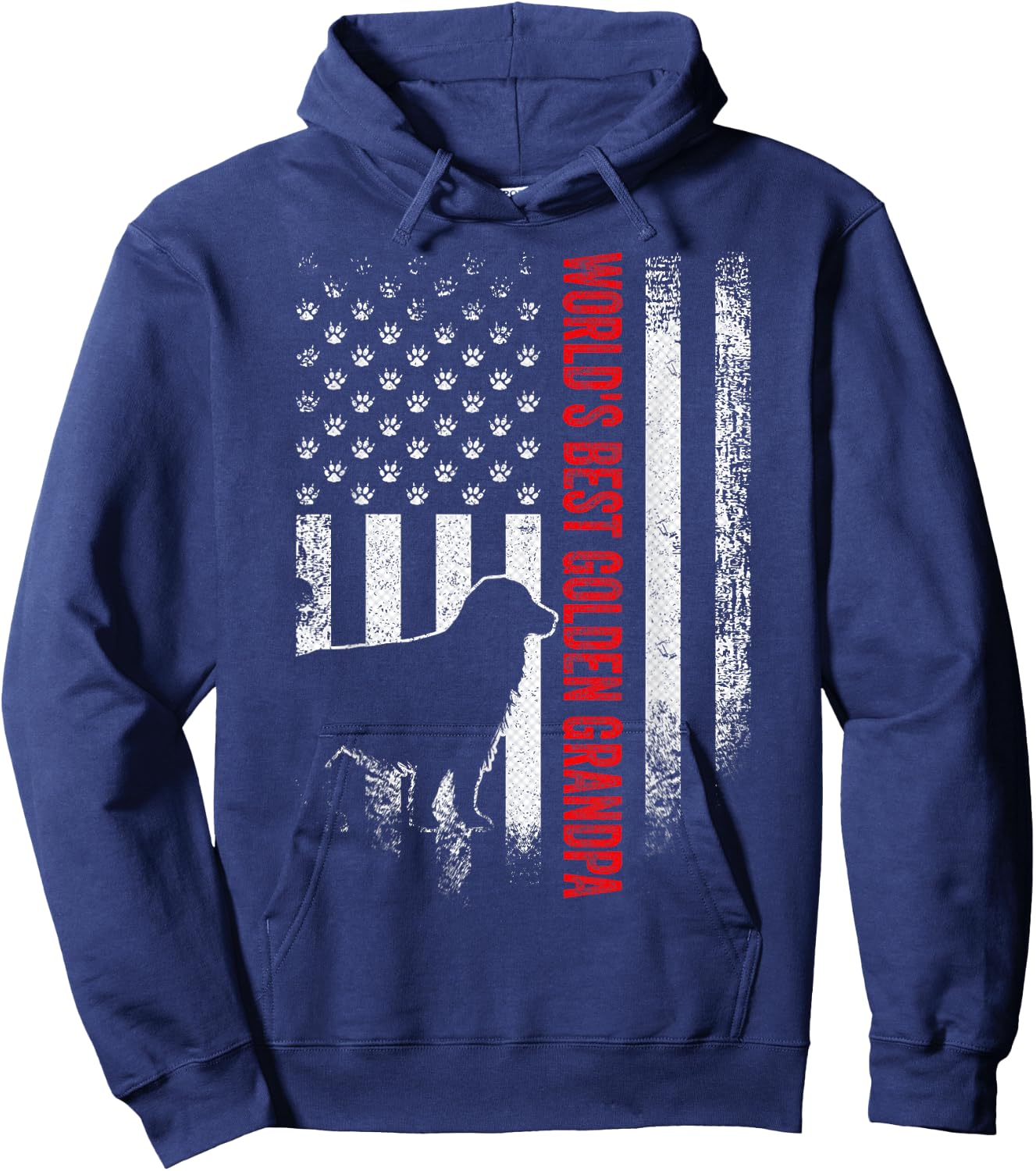 Vintage American Flag World's Best Golden Retriever Grandpa Women Men Hoodie - Hoodie | Navy