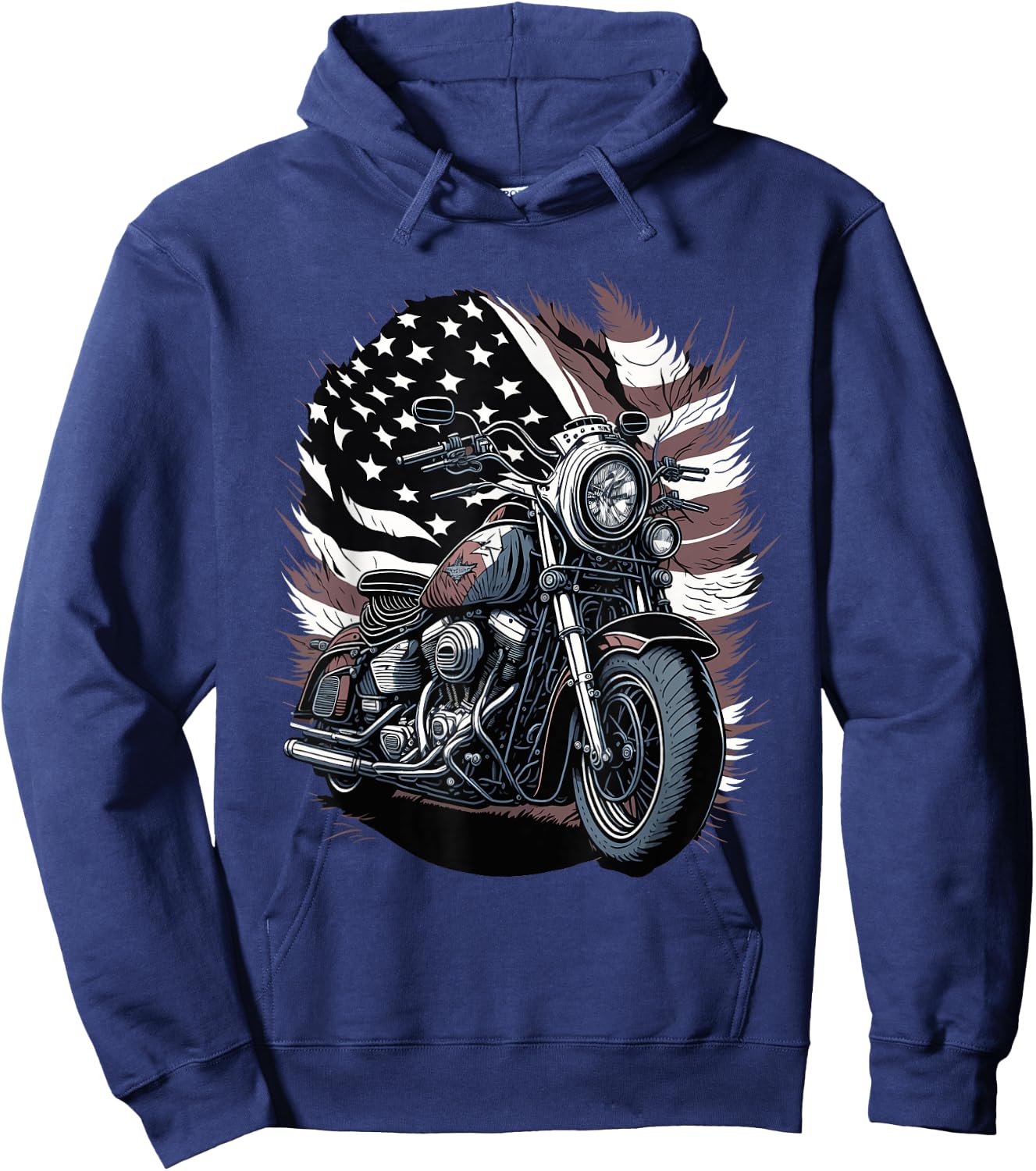 Motorcycle Vintage American Flag 4th of July Retro Biker Hoodie - Hoodie | Navy