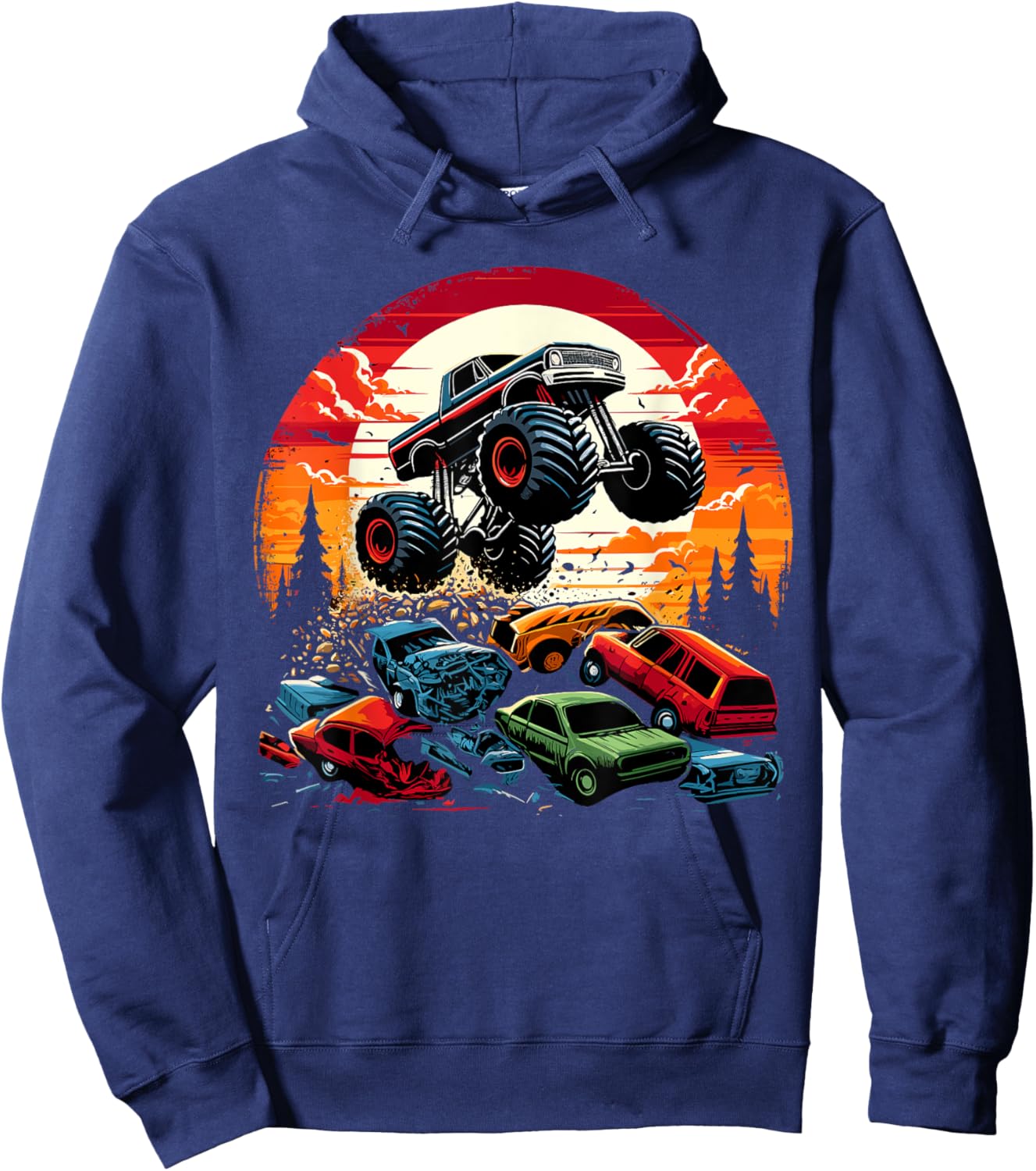 Monster Trucks Birthday Party Retro Monster Truck Hoodie - Hoodie | Navy
