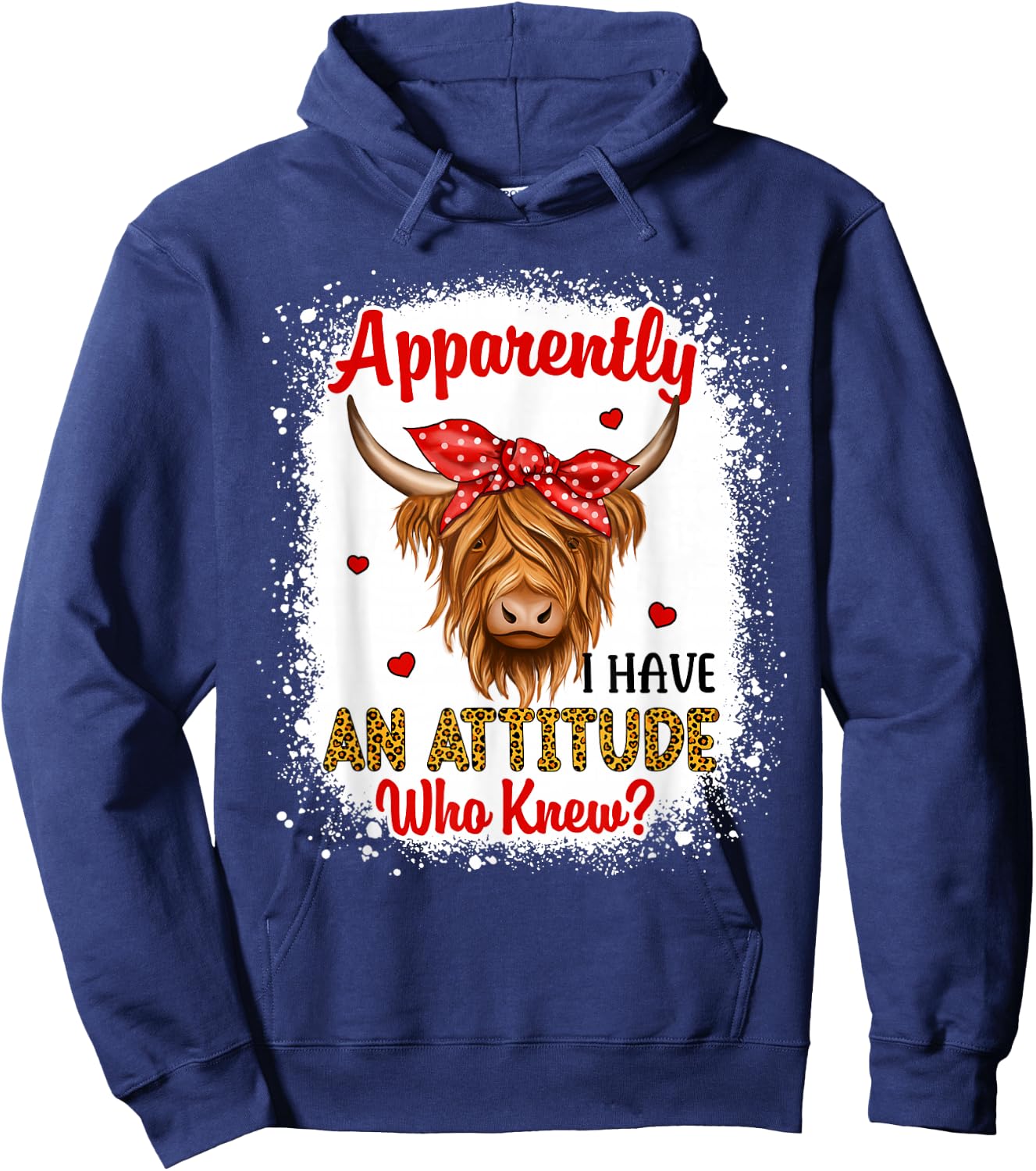Bleached Highland Cow Apparently I Have an Attitude Who Knew Hoodie - Hoodie | Navy