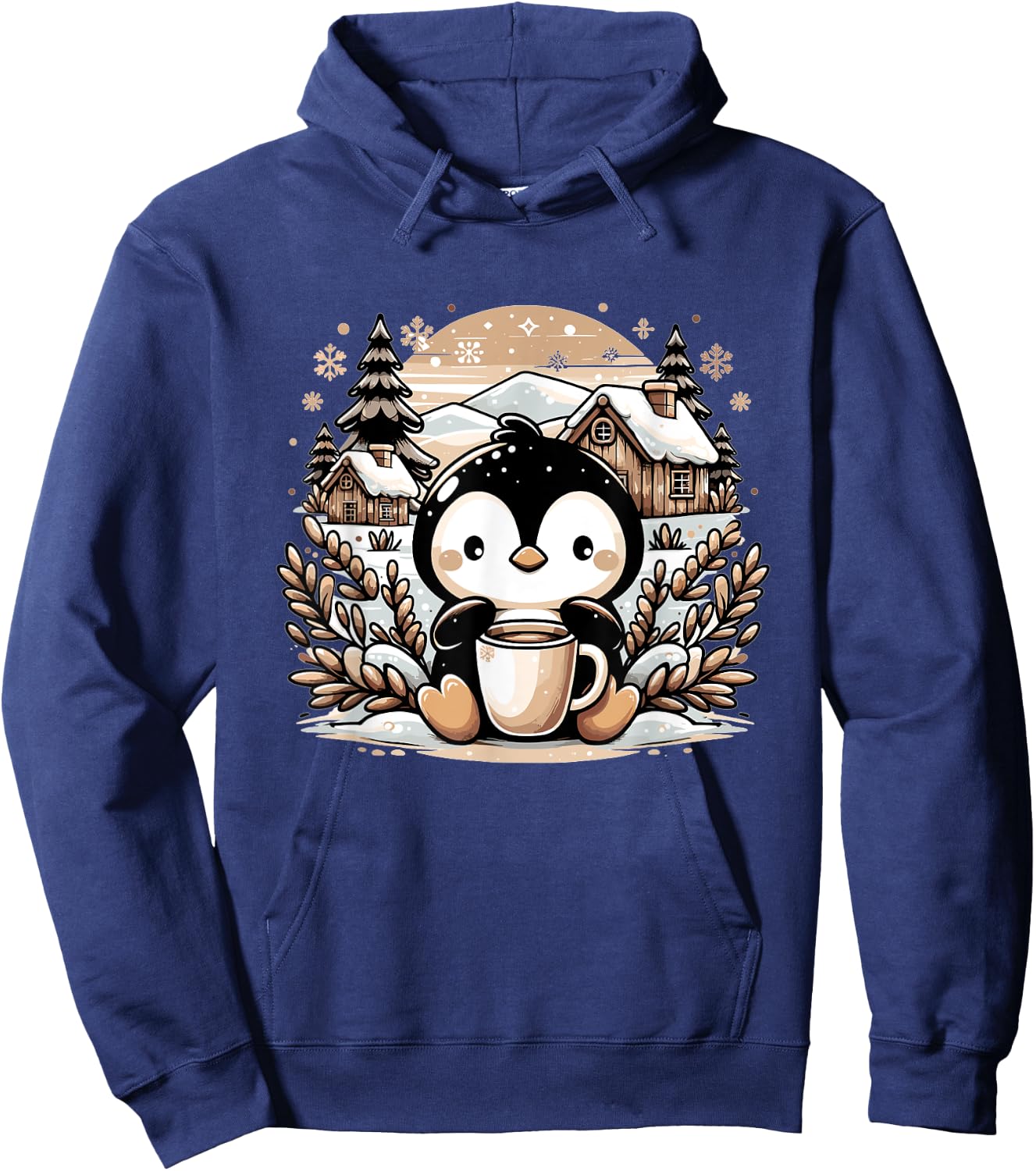 Penguin Coffee Winter Christmas Cute Funny Penguin Hoodie - Hoodie | Navy