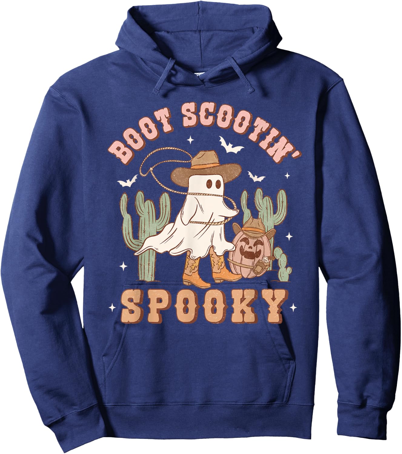 Retro Halloween Cowgirl Ghost Western Boot Scootin Spooky Hoodie - Hoodie | Navy