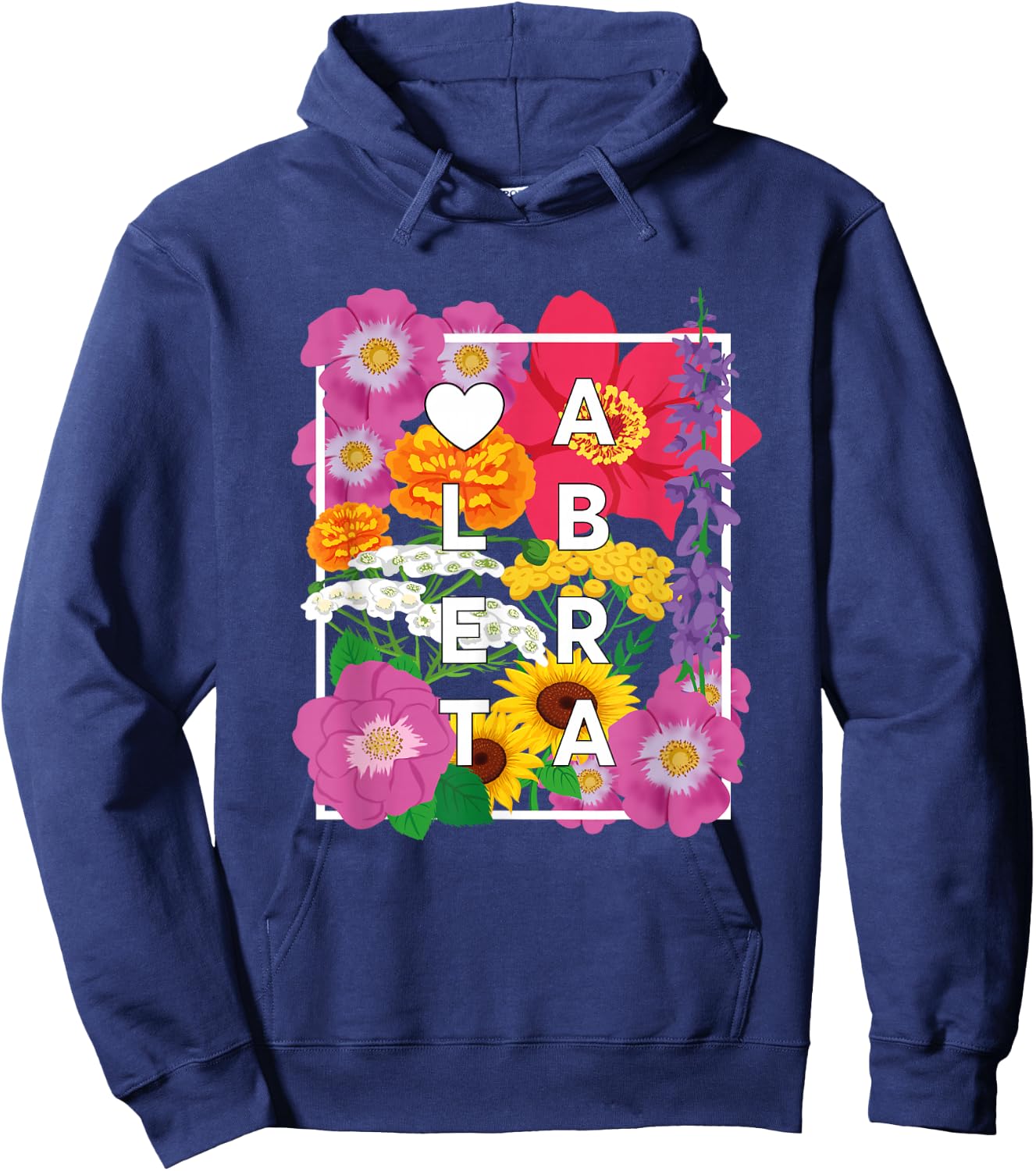 Flowers of Alberta Canada Word Art - Albertan Pride Hoodie - Hoodie | Navy