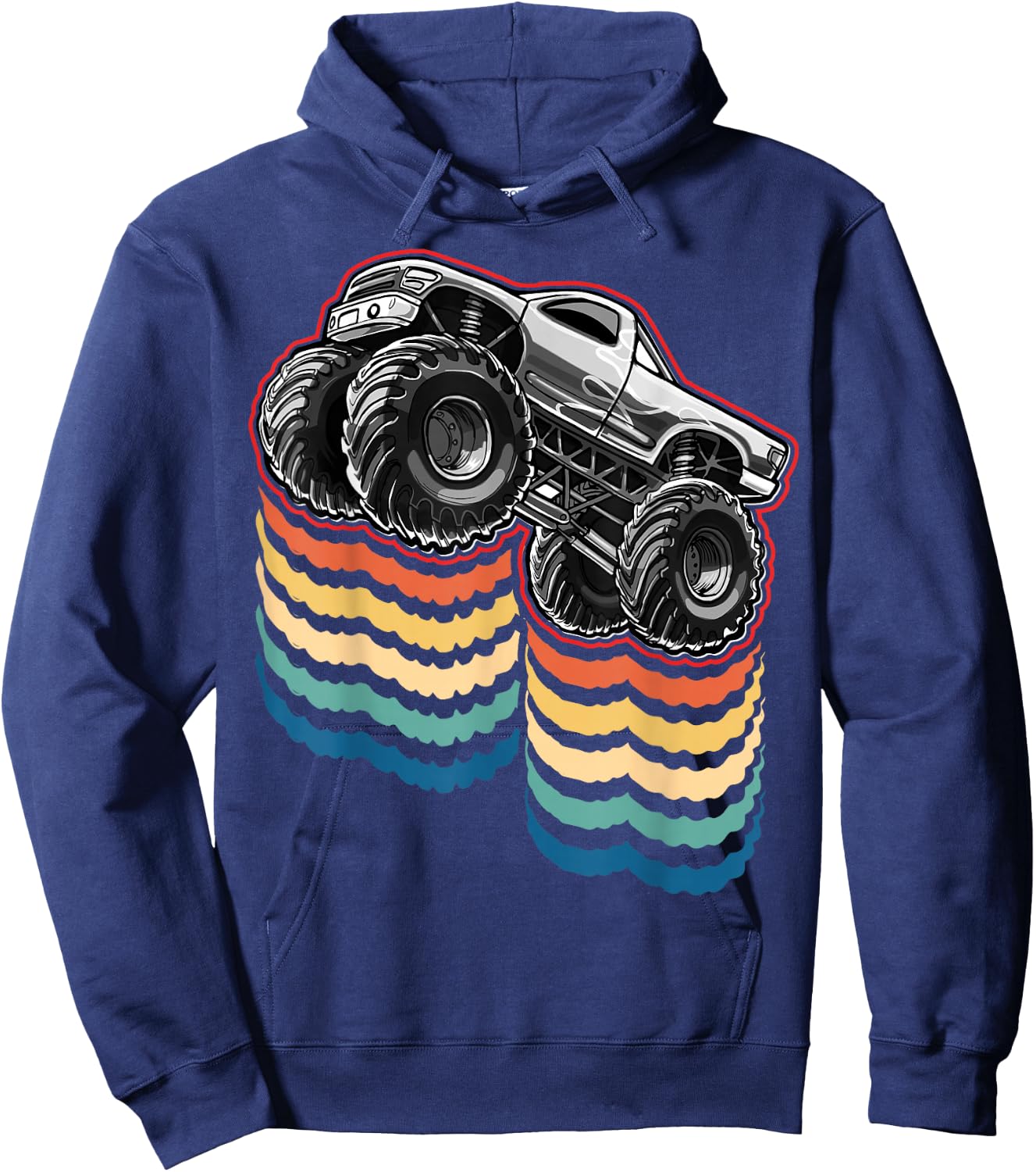 Retro Vintage Monster Truck Retro Silhouette Gift Boys Hoodie - Hoodie | Navy