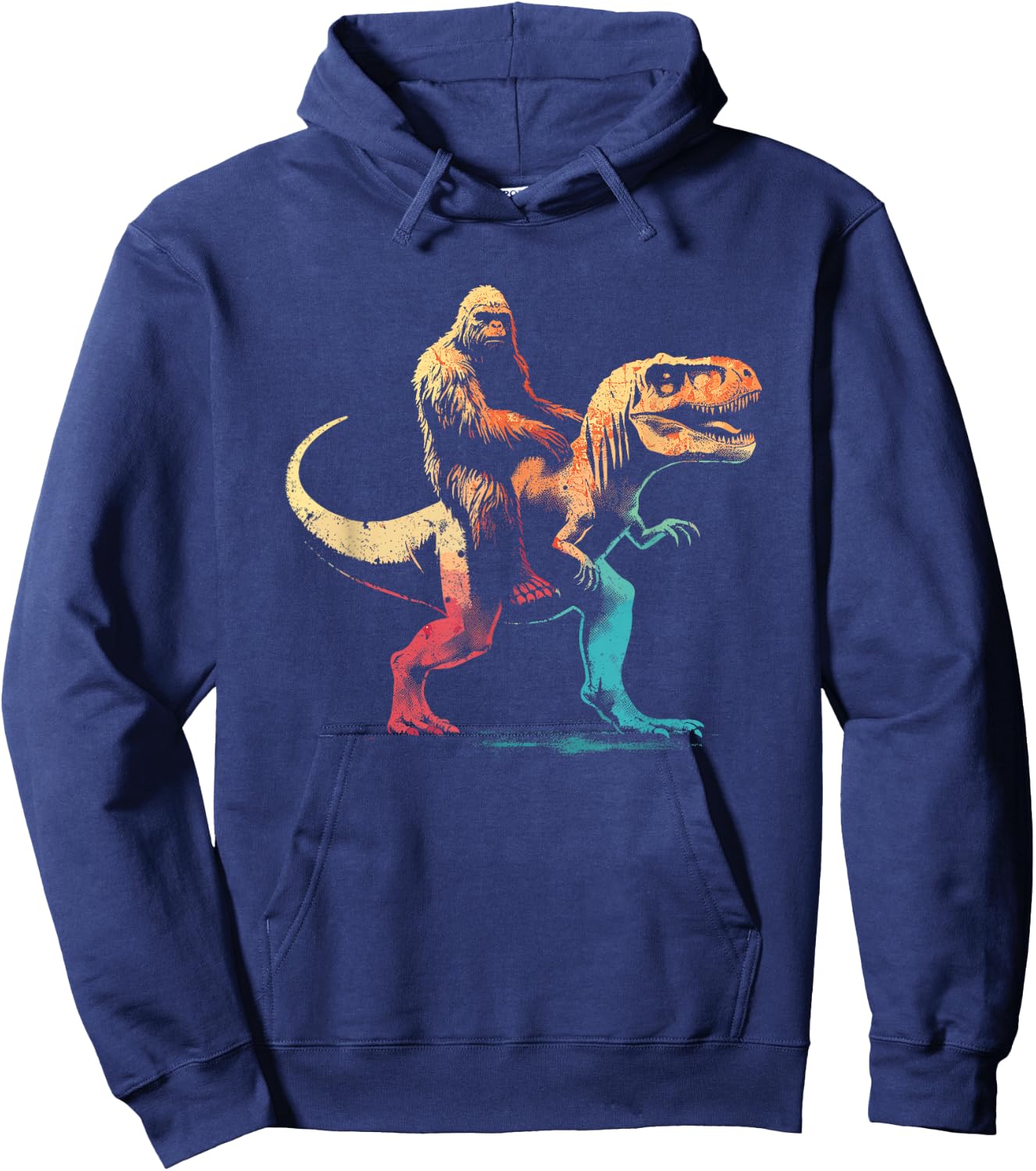 Bigfoot Riding A T-Rex - Funny Graphic Dino Sasquatch Lover Hoodie - Hoodie | Navy