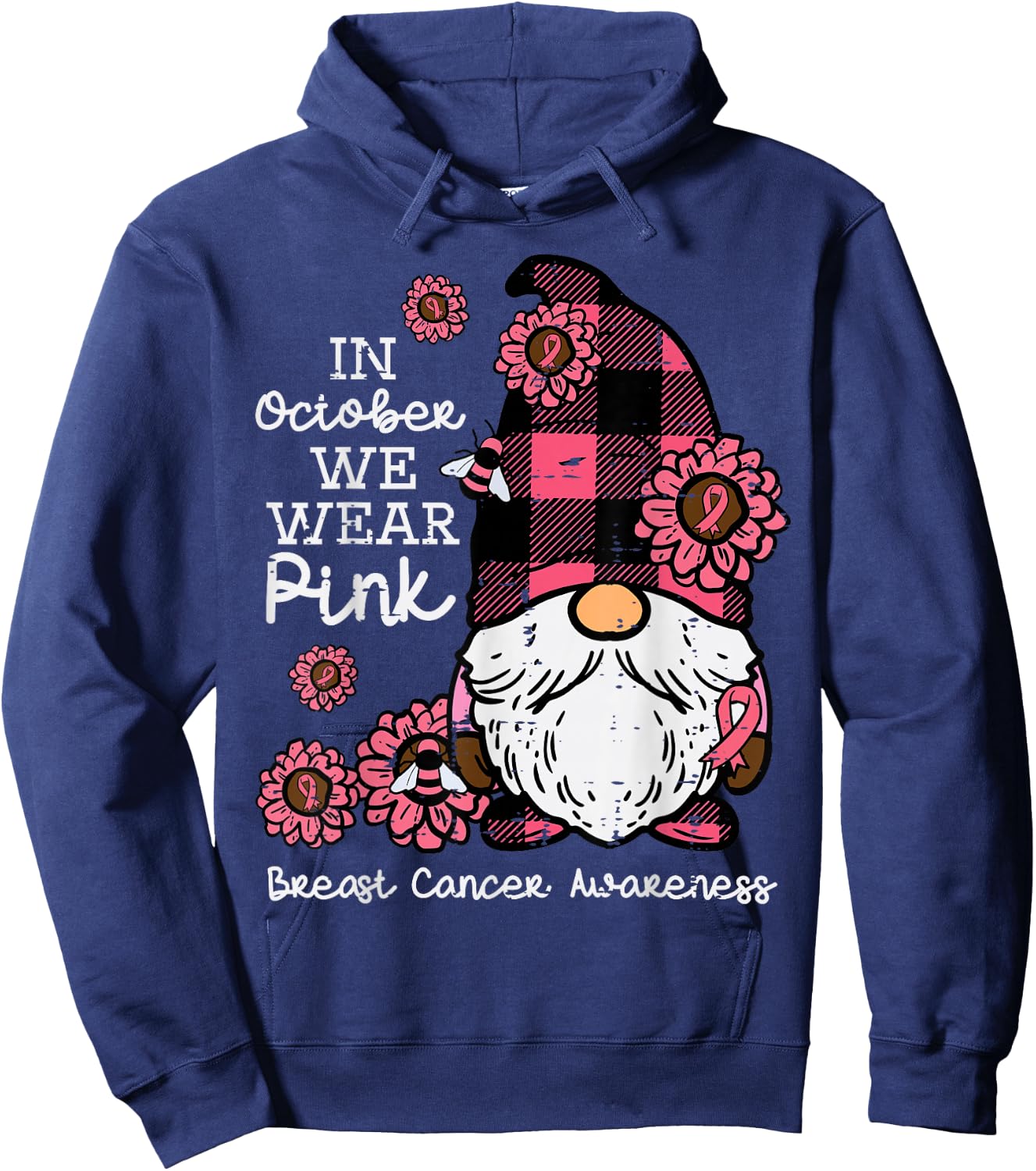 Breast Cancer Awareness Gnome October Wear Pink Women Men Hoodie - Hoodie | Navy
