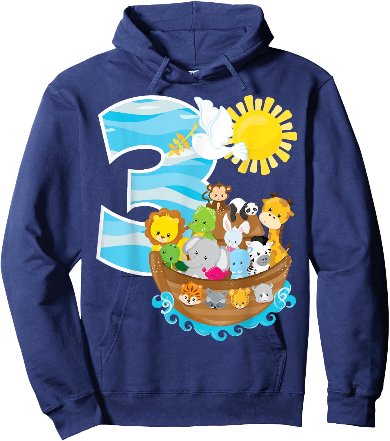 Noah's Ark Birthday Party 3rd Birthday 3 Year Old Toddler Hoodie - Hoodie | Navy