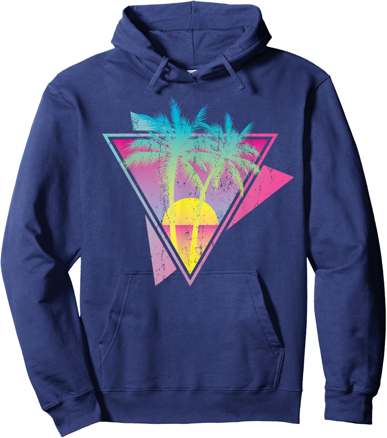 Retro 80s Art Tropical Sunset Palm Trees 90s Vaporwave Hoodie - Hoodie | Navy
