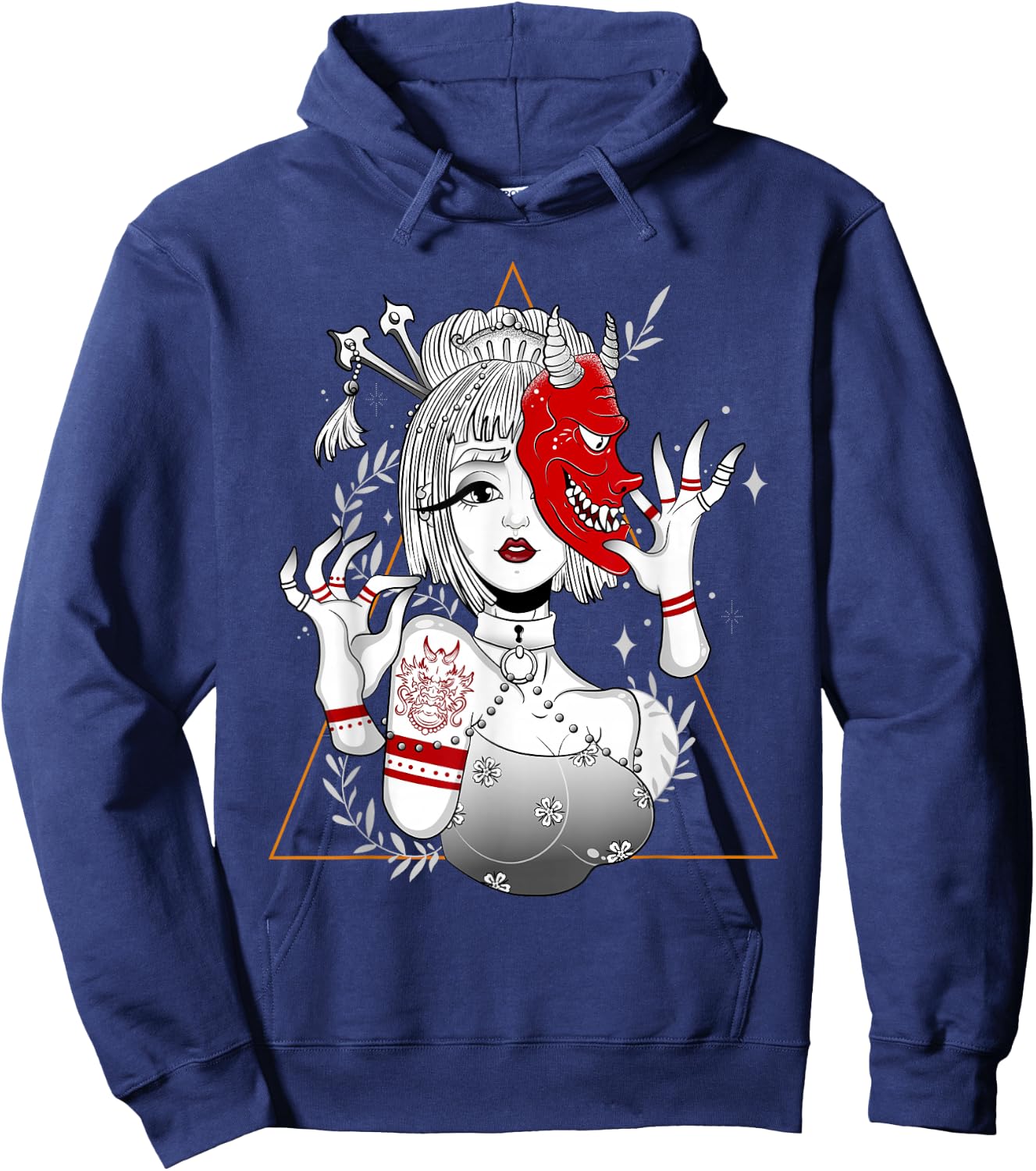 Japanese Demon Culture Samurai Geisha Girl Hannya Gift Hoodie - Hoodie | Navy