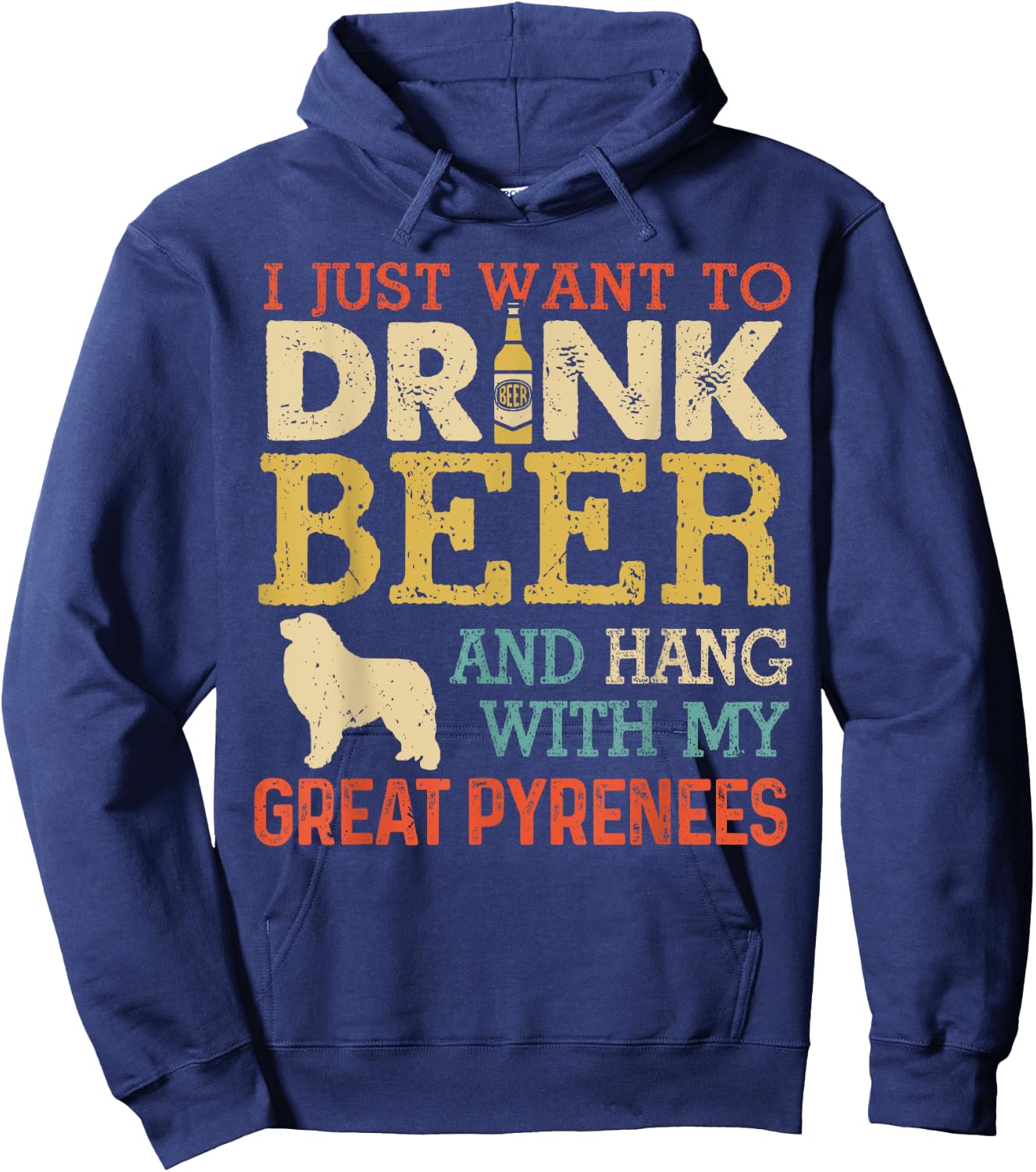 Great Pyrenees Dad Drink Beer Hang With Dog Funny Vintage Women Hoodie - Hoodie | Navy