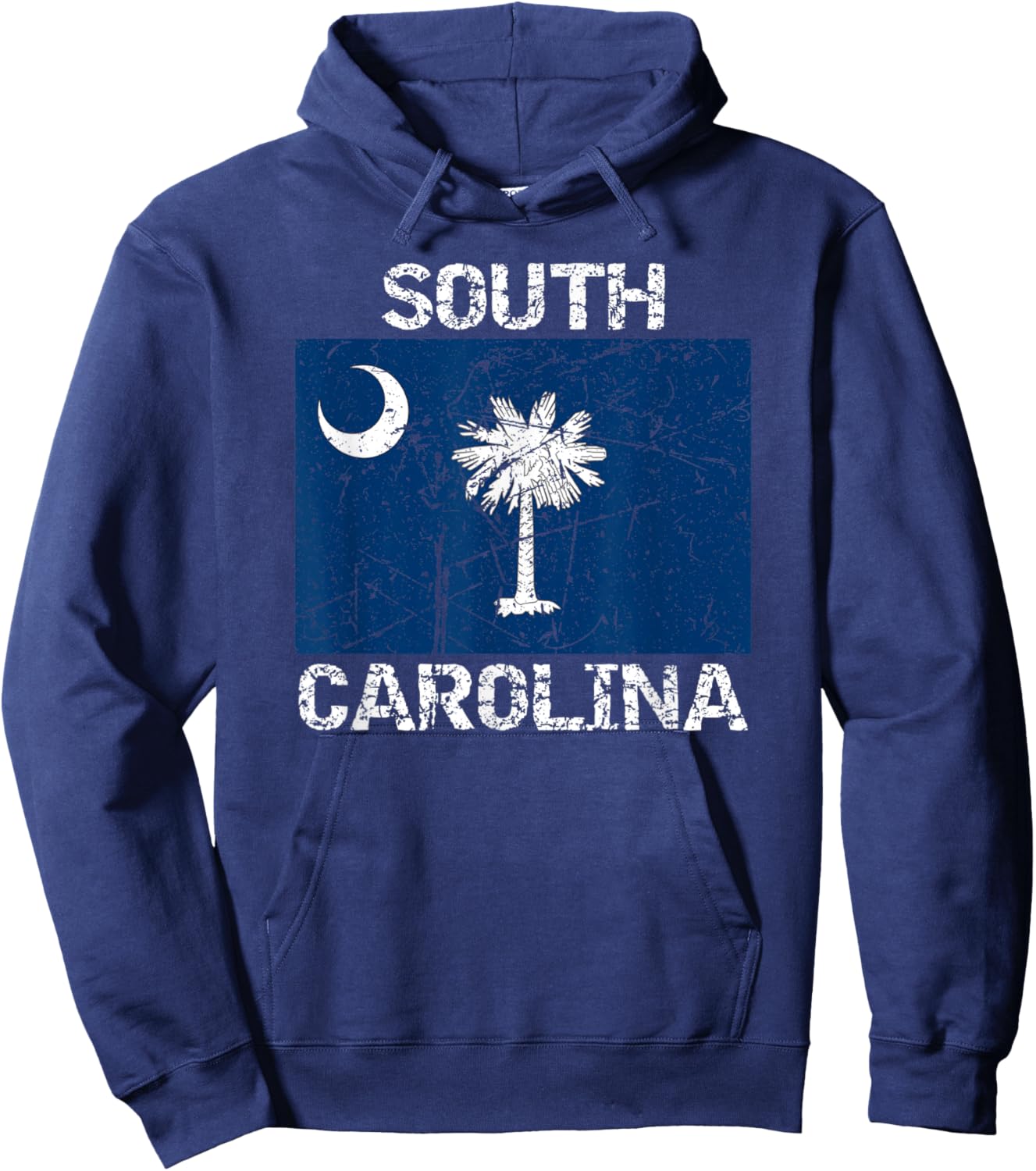 South Carolina Flag Distressed Palmetto Tree Crescent Moon Hoodie - Hoodie | Navy