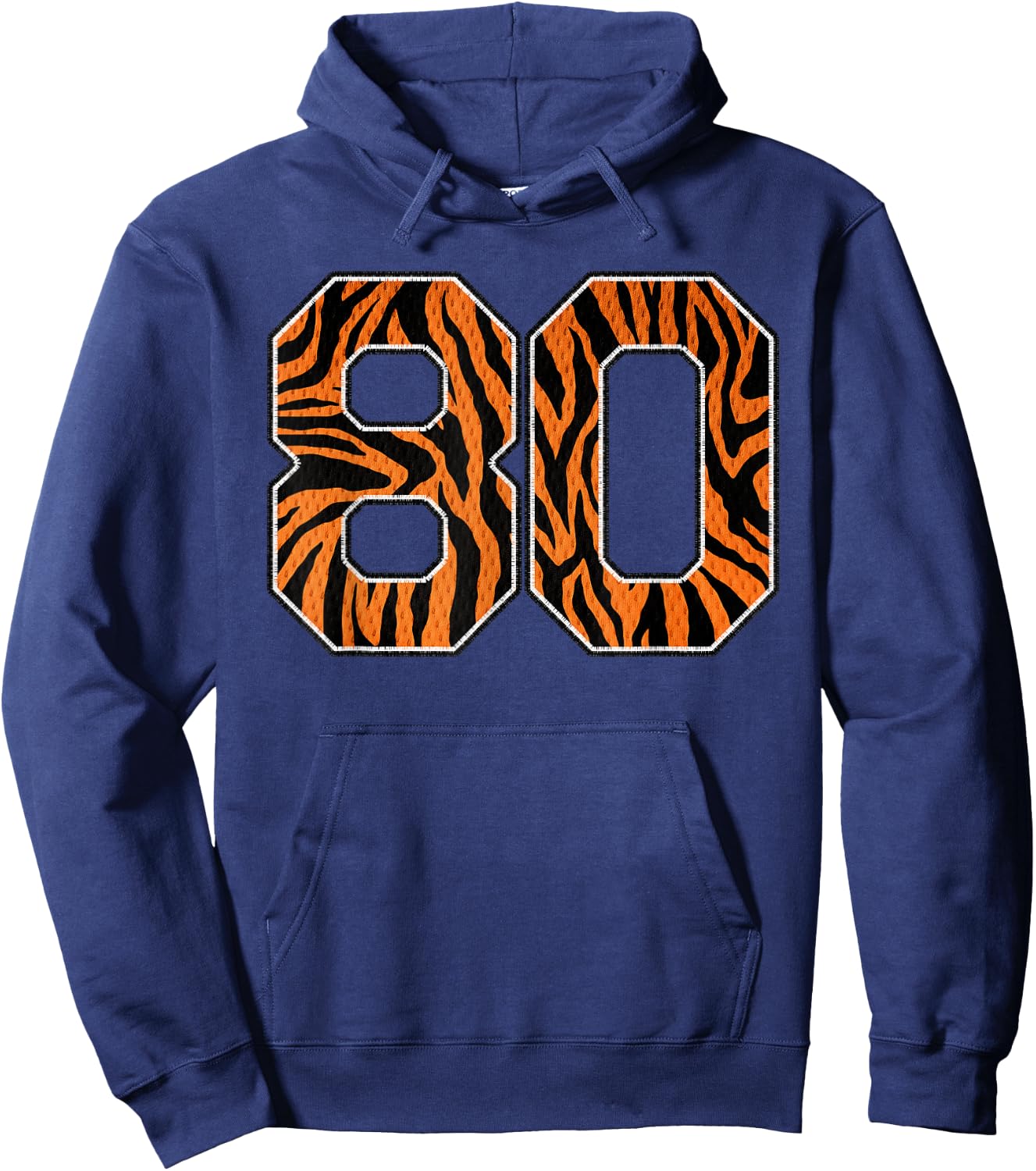 Number 80 in Orange Tiger Print Fanwear Sports Jersey Player Hoodie - Hoodie | Navy