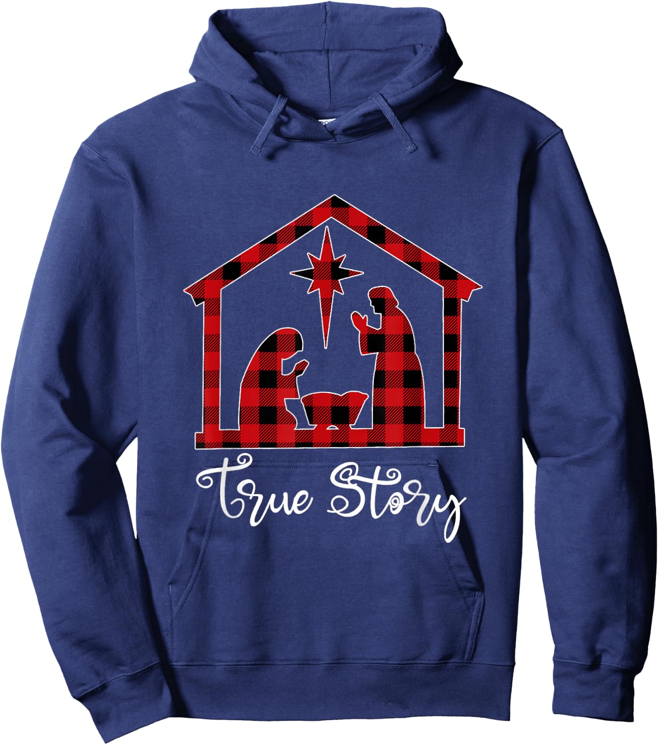 True Story Christmas Manger Nativity Scene Buffalo Plaid Hoodie - Hoodie | Navy