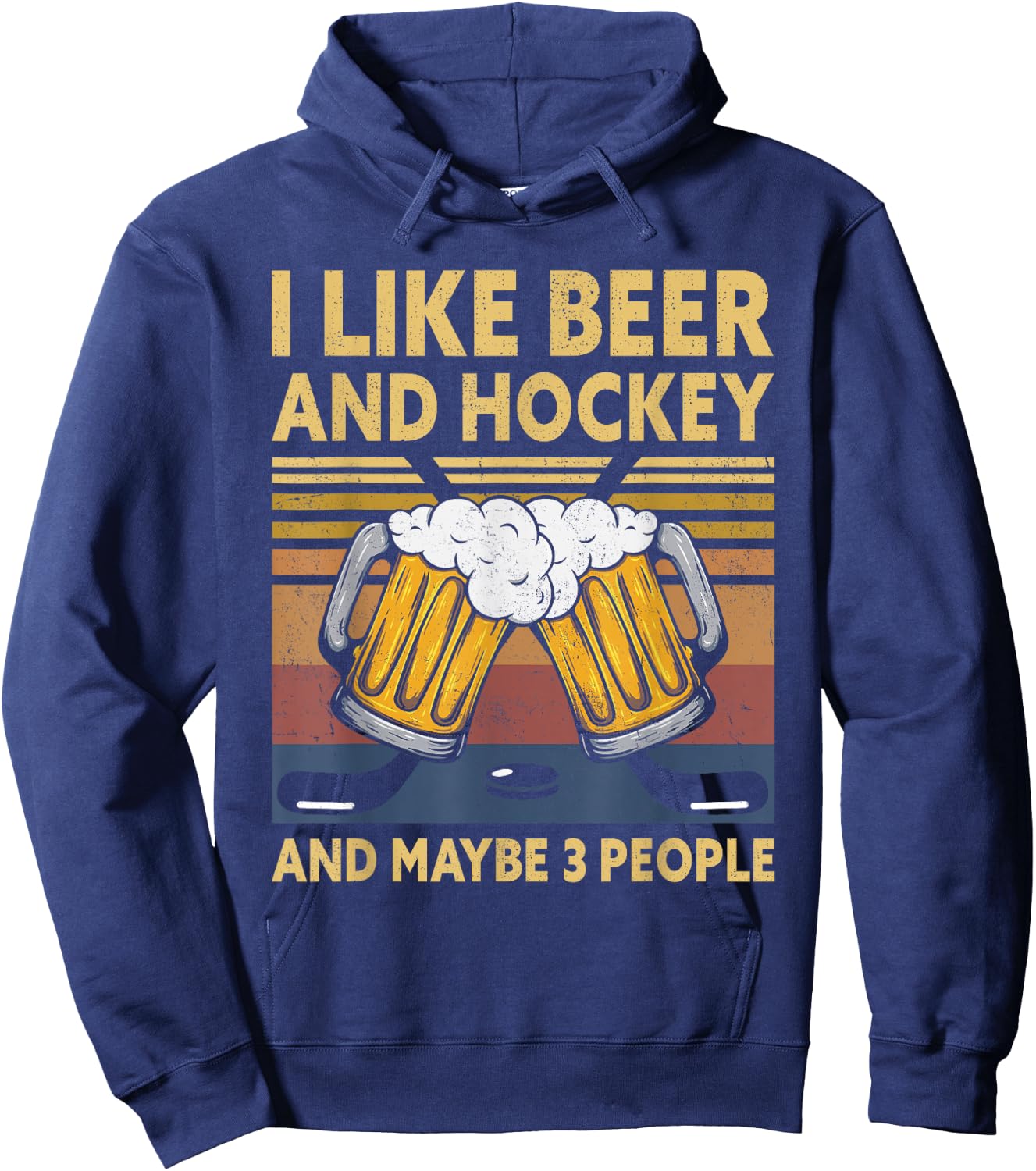 1970s Retro Vintage I Like Beer Hockey And Maybe 3 People Hoodie - Hoodie | Navy