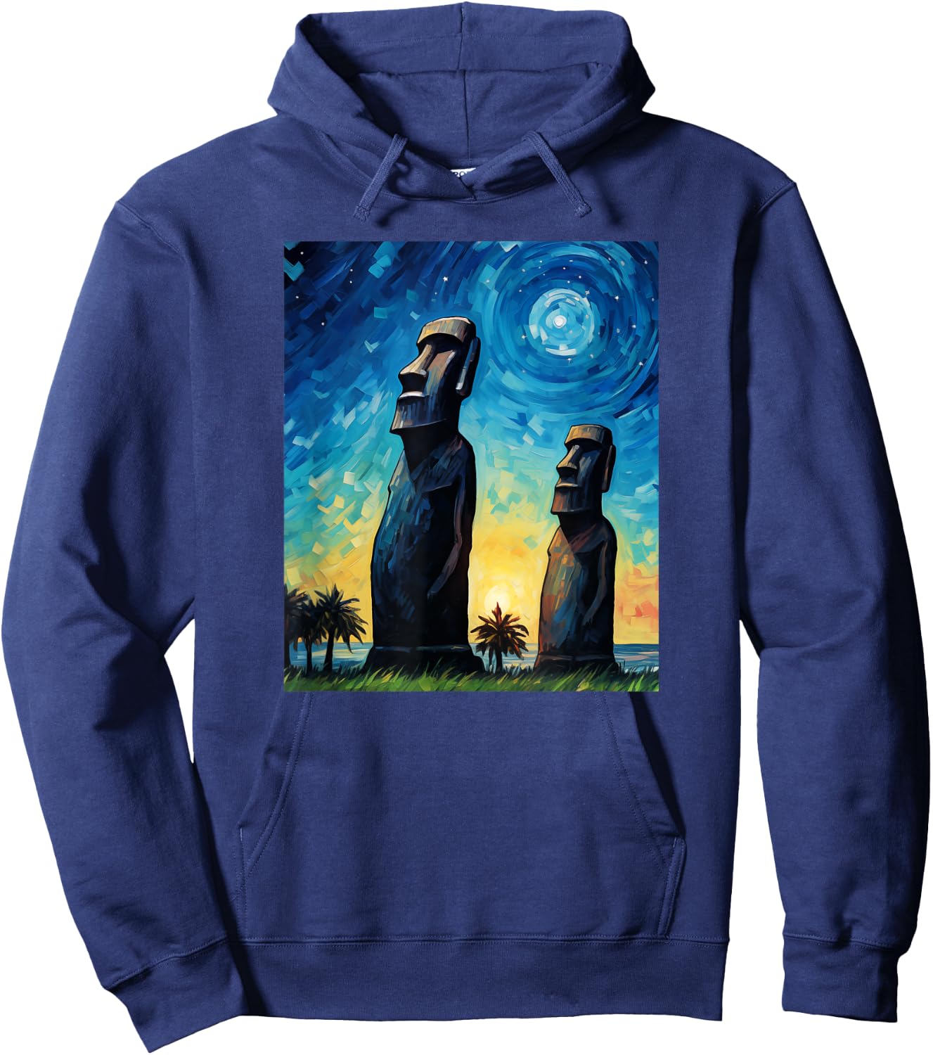 Stone Guardians Moai Sculptures Easter Island Watercolor Hoodie - Hoodie | Navy