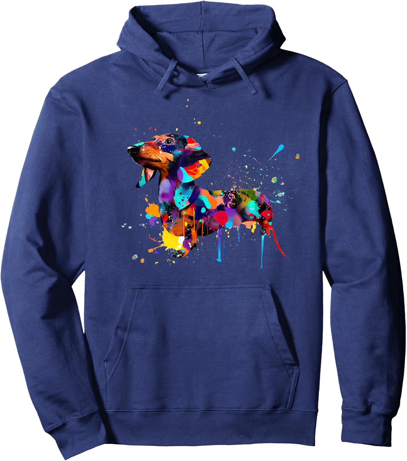 Dachshund Colorful Splashes Paint, Abstract Art Dog Men Women Girls Kids Hoodie - Hoodie | Navy