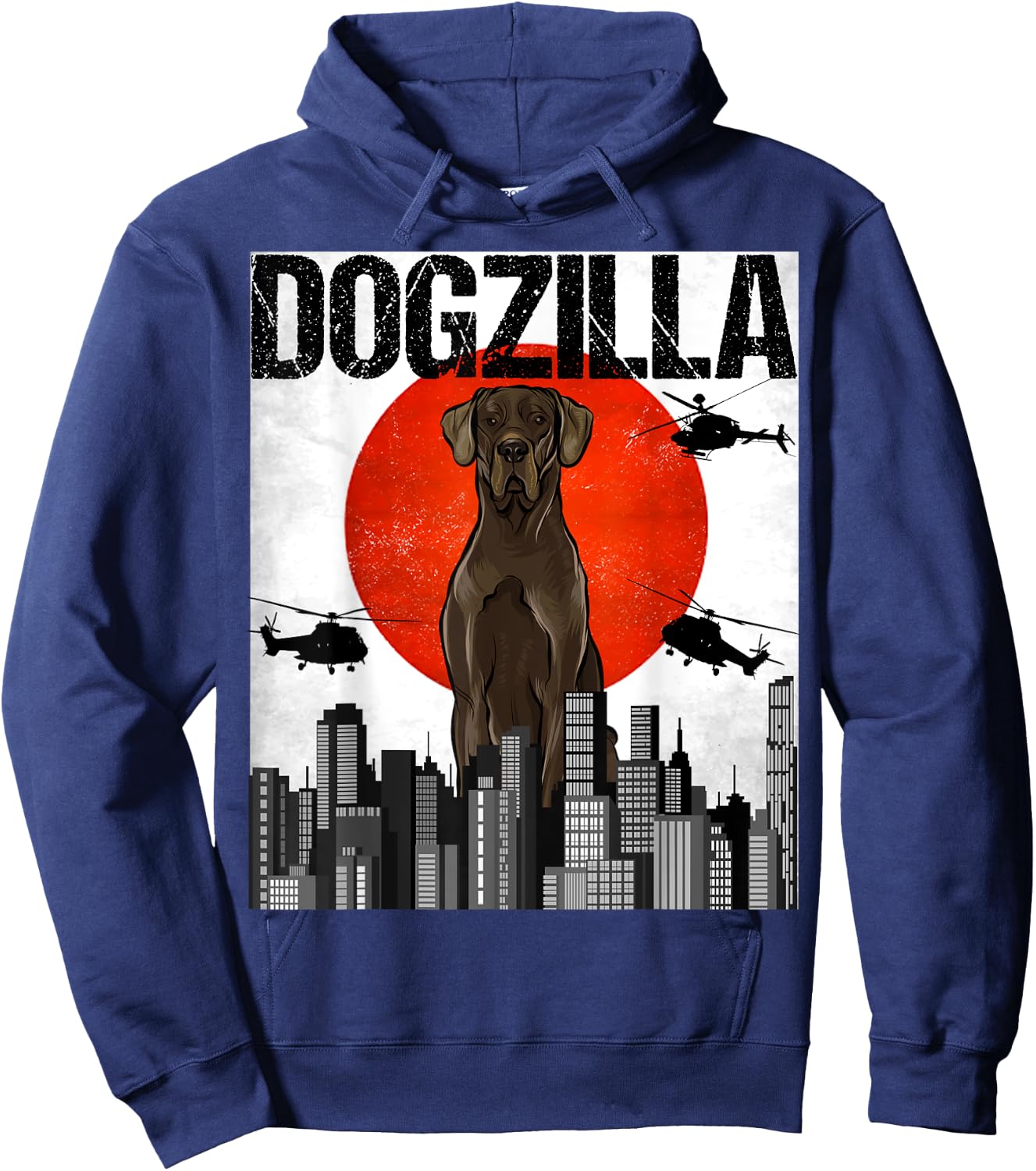 Funny Vintage Japanese Dogzilla Black Great Dane Hoodie - Hoodie | Navy