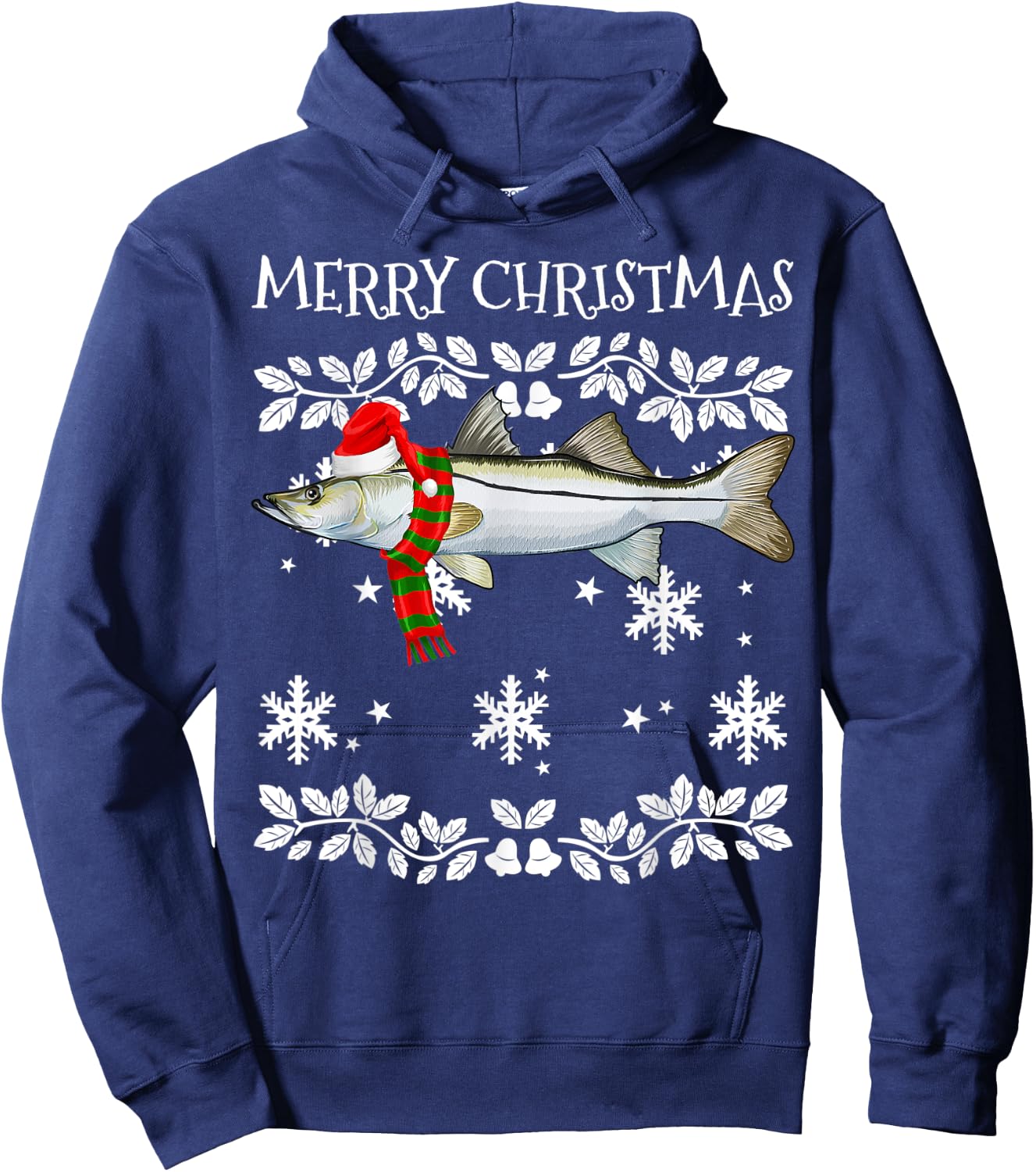 Fish Merry Christmas Ornament Snook Ugly Xmas Hoodie - Hoodie | Navy