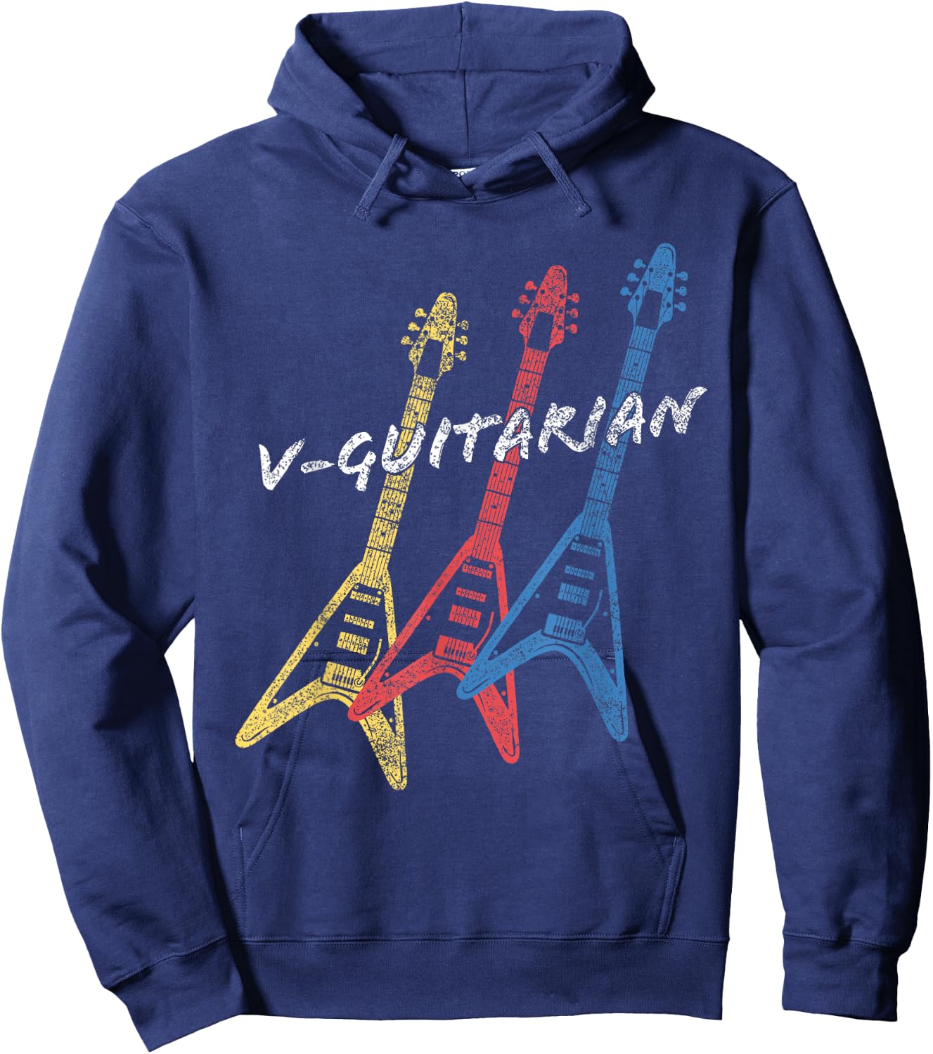 V-Guitarian Stacked Flying V Guitar. Vintage Guitarist Hoodie - Hoodie | Navy