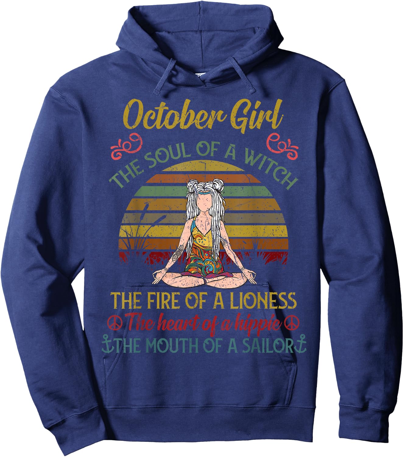 October Girl The Soul of A Witch Funny Yoga Birthday Hoodie - Hoodie | Navy
