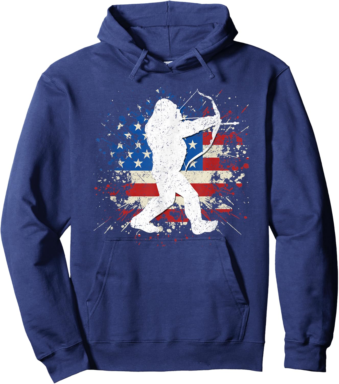 Bigfoot Bow Hunting Archery American Flag Sasquatch Hunter Hoodie - Hoodie | Navy