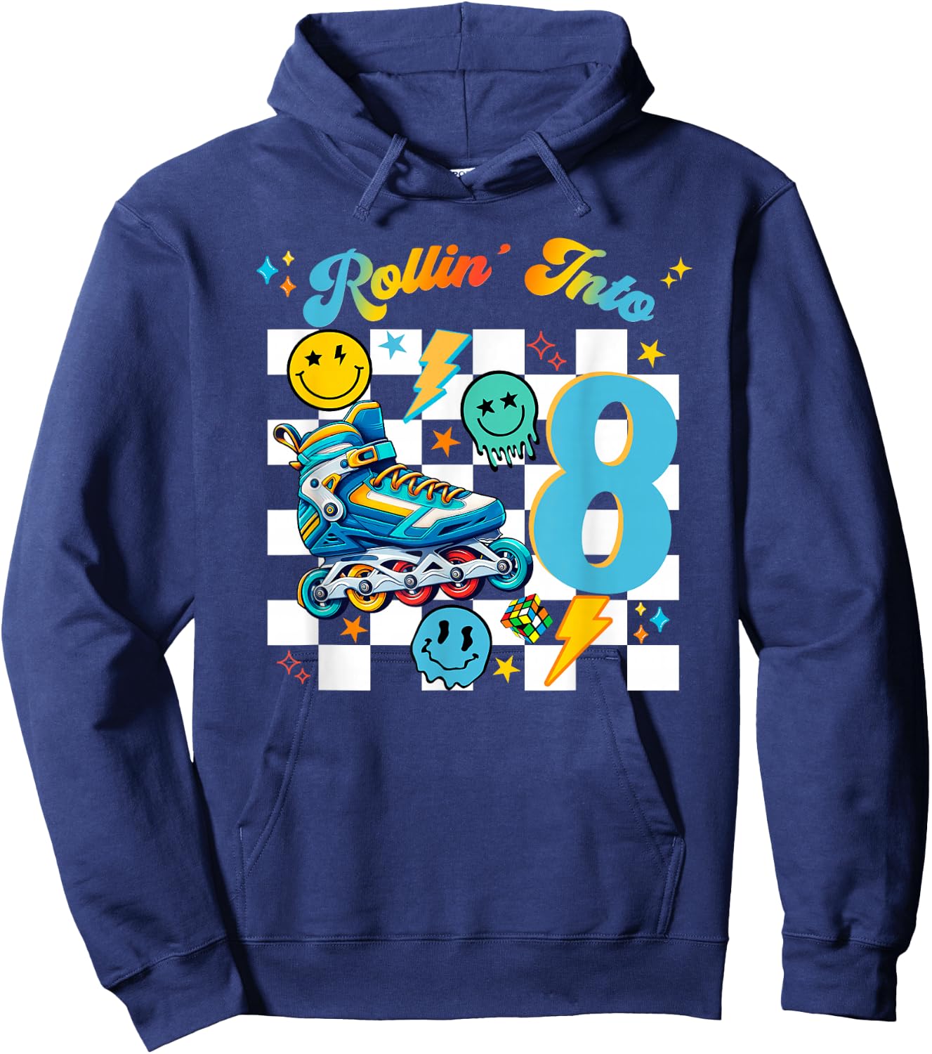Roller Skating Birthday Dude Boy Roller Skates Retro Party Hoodie - Hoodie | Navy