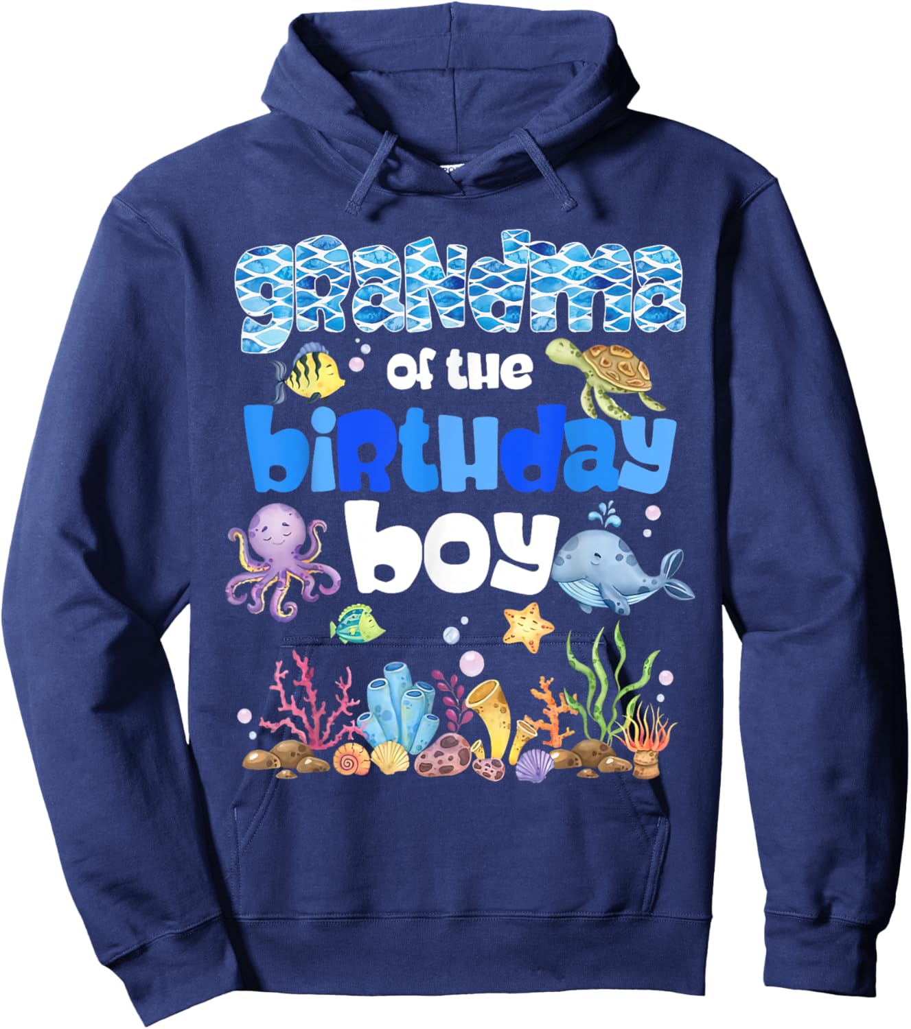 Grandma Of The Birthday Boy Sea Fish Ocean Animals Aquarium Hoodie - Hoodie | Navy