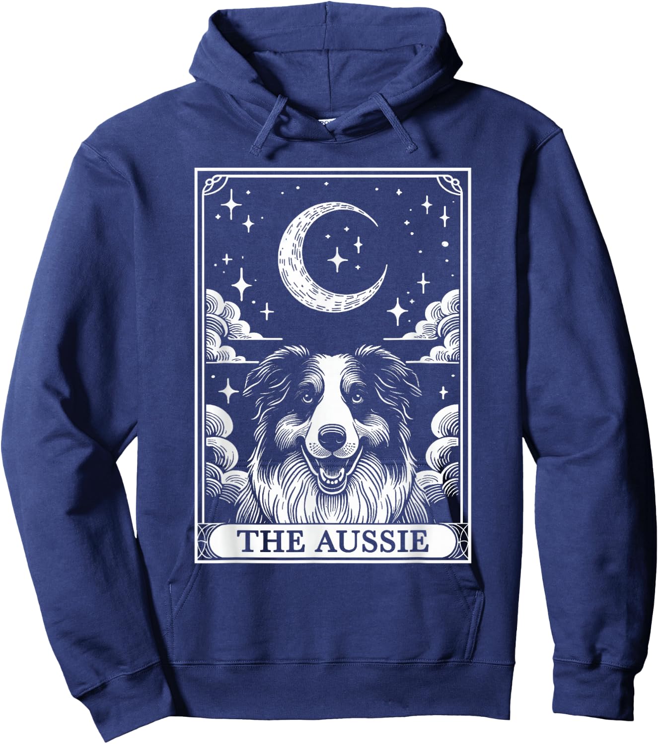 Tarot Card Vintage Crescent Moon Australian Shepherd Dog Mom Hoodie - Hoodie | Navy