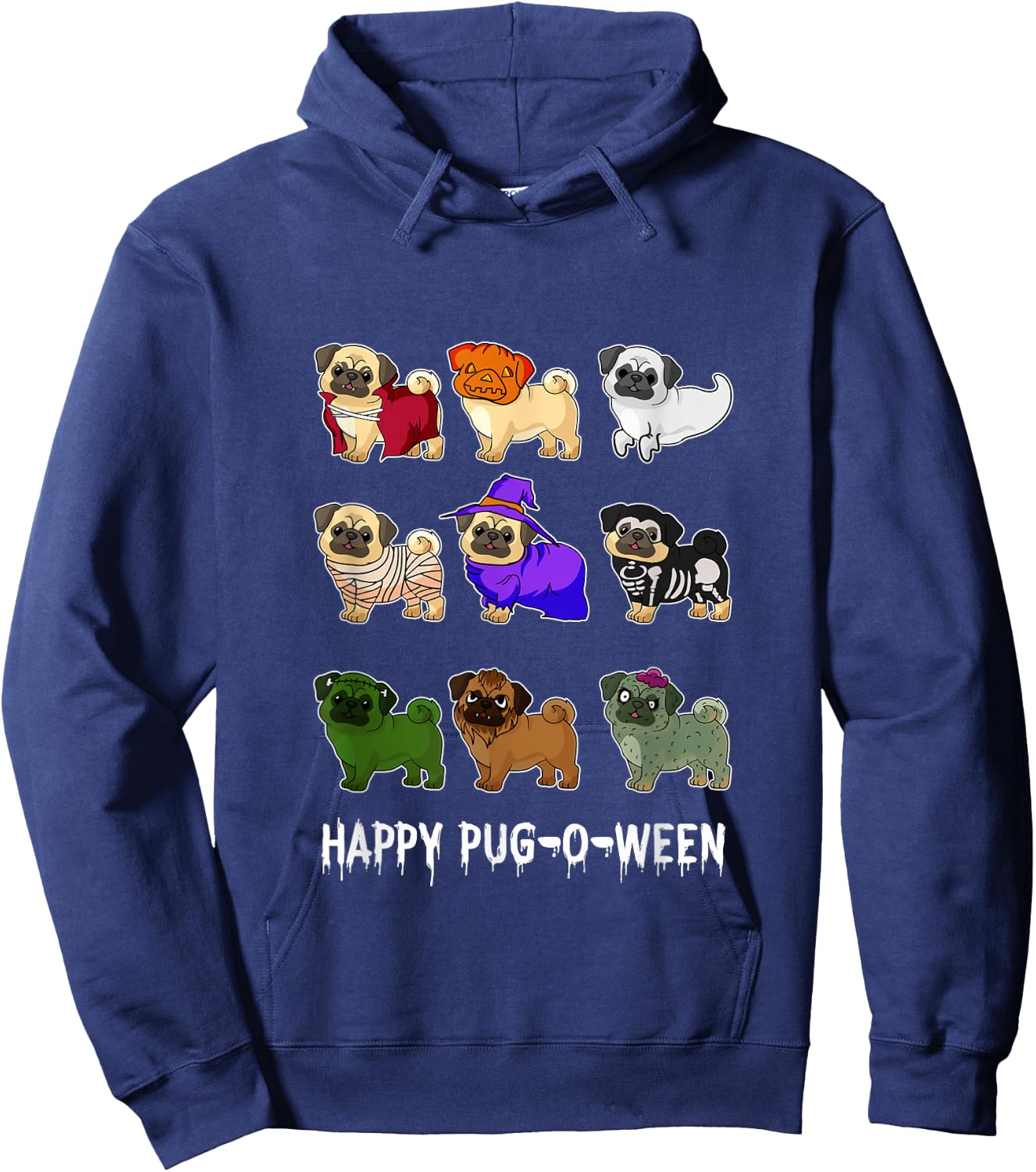 Pug Happy Pug-o-ween Halloween Cute Spooky Costume Gift Hoodie - Hoodie | Navy