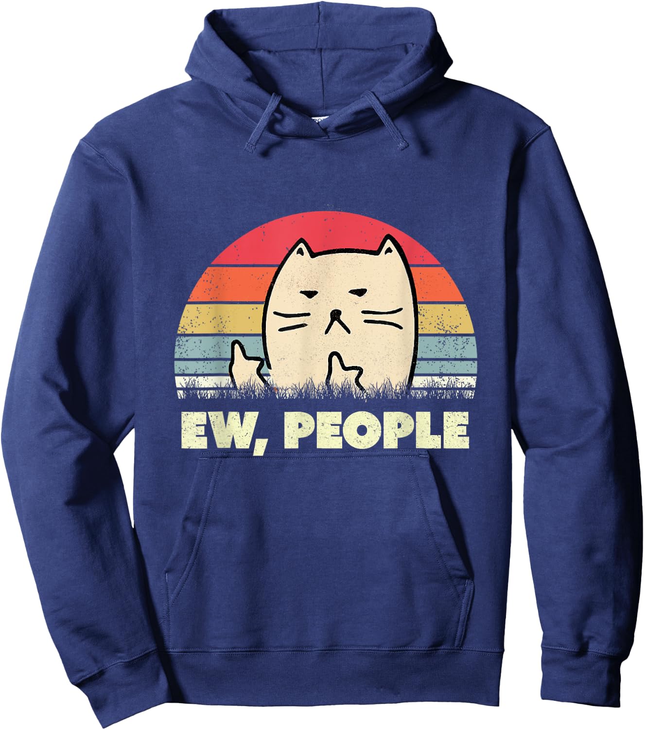 Ew, People Cat Shirt Vintage Funny Cat Lover Gift, Black Cat Hoodie - Hoodie | Navy