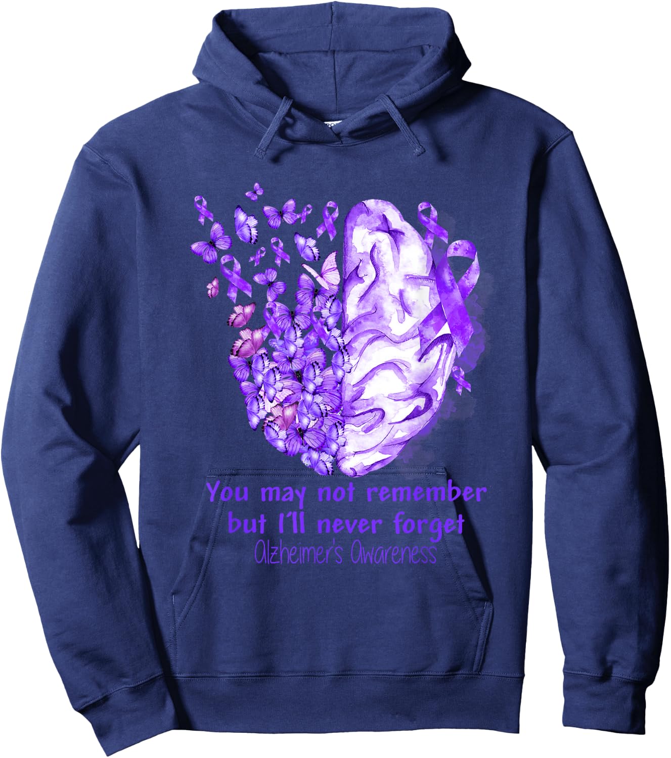 Alzheimer's awareness, Dementia gift, Purple Butterfiles Hoodie - Hoodie | Navy