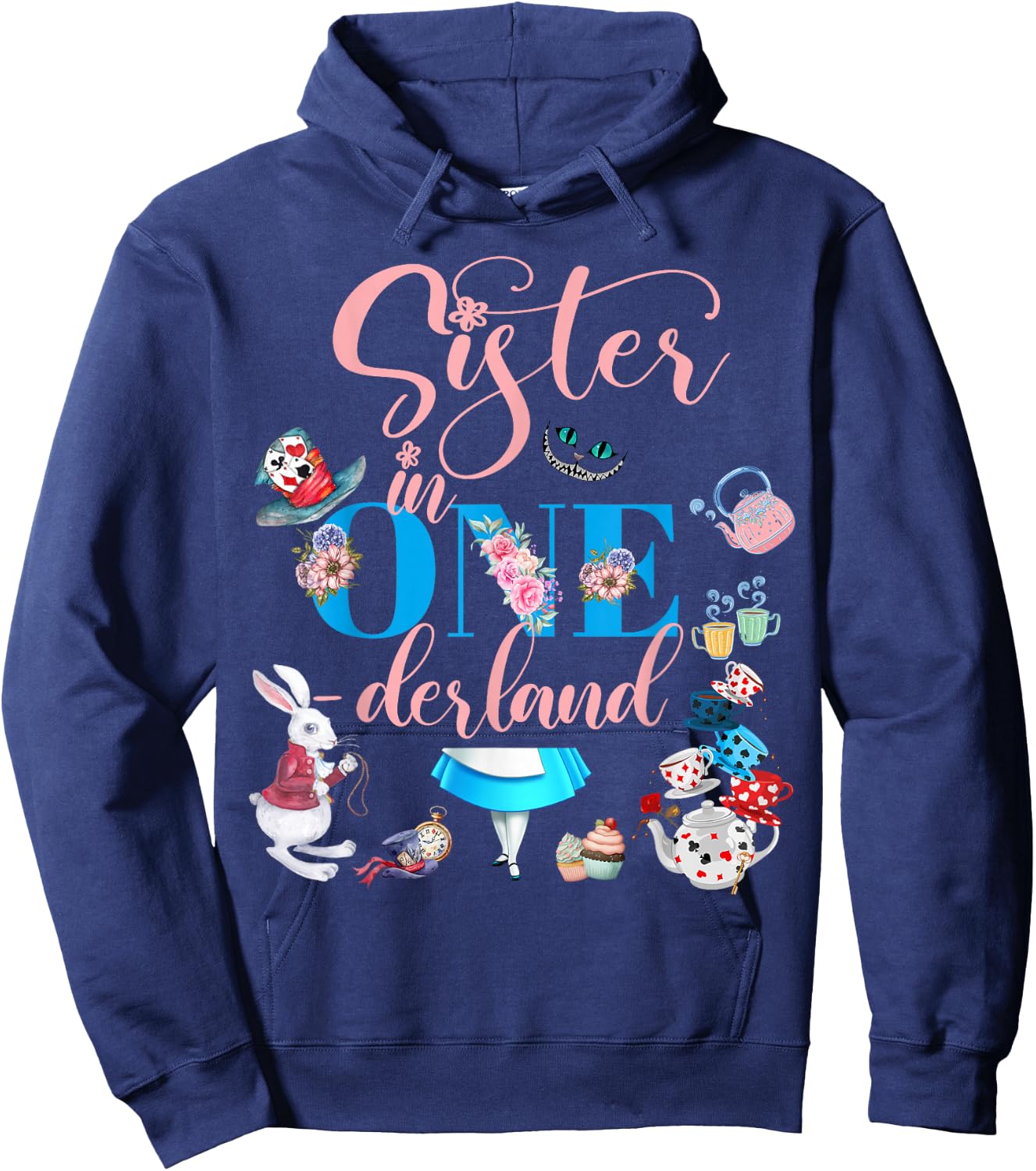 Alice in ONEderland Family Sister Of The Birthday Girl Hoodie - Hoodie | Navy