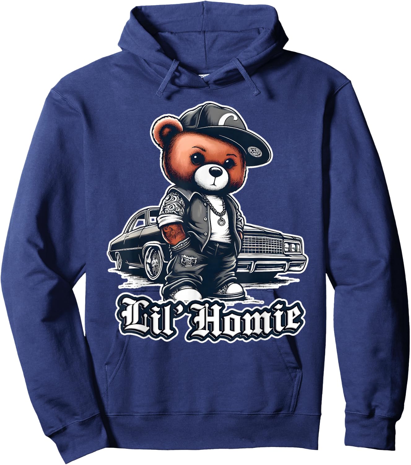 Lil Homie Shirt Cute Teddy Bear Hip Hop Lowrider Chicano Hoodie - Hoodie | Navy