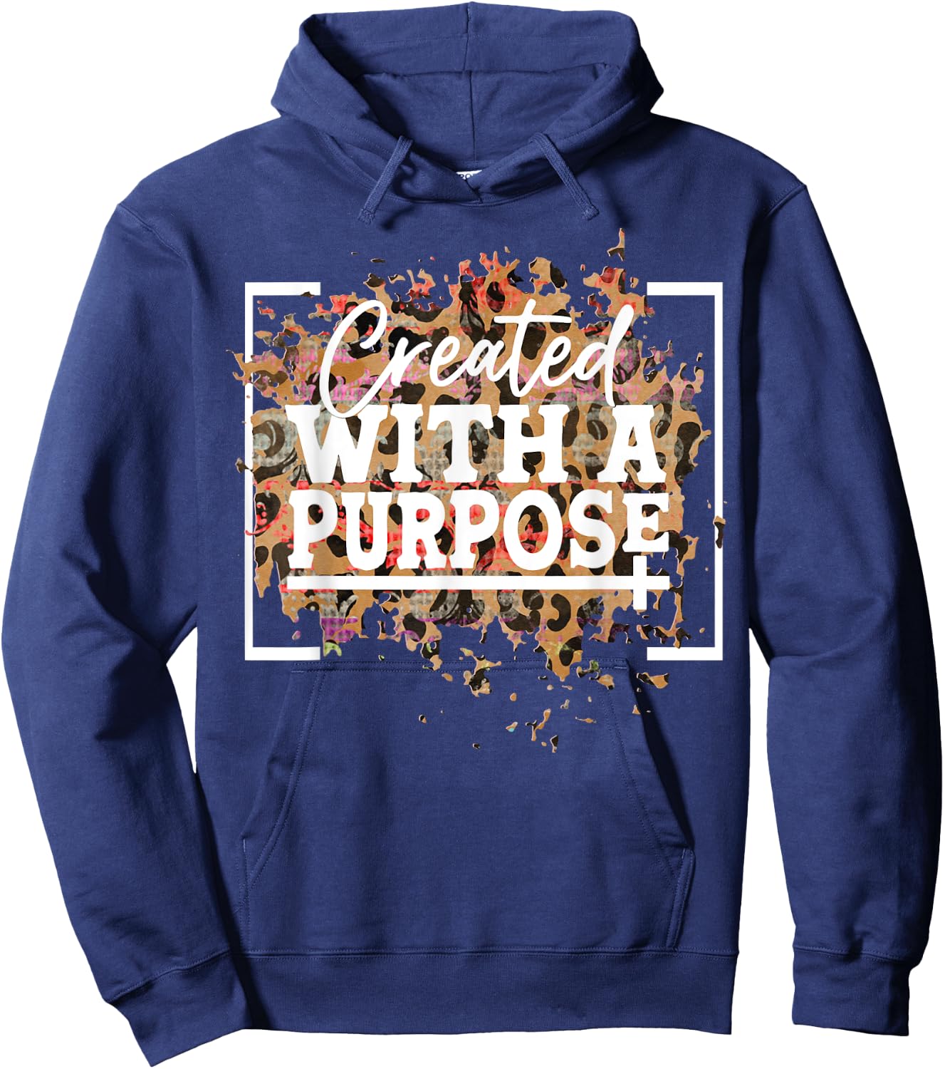 Created With A Purpose Leopard Print Christian Hoodie - Hoodie | Navy