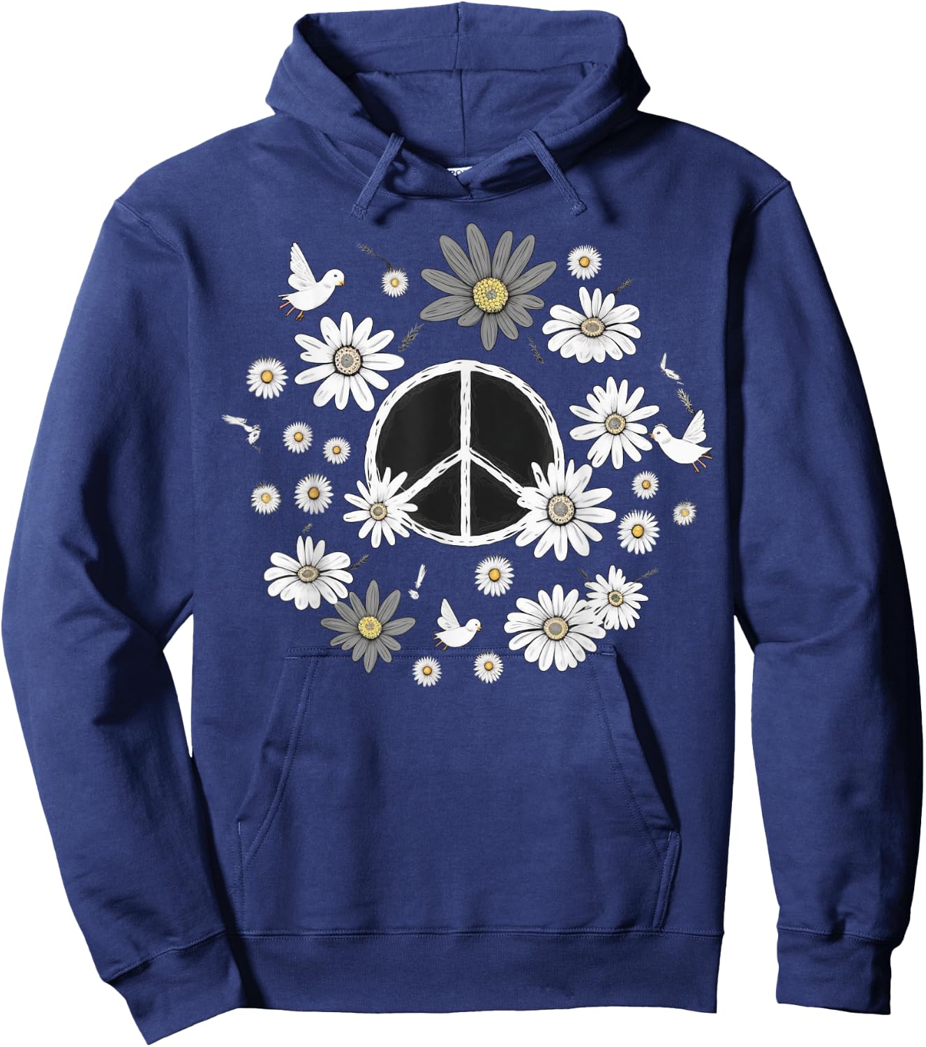PEACE SIGN LOVE 60s 70s Daisy Flower Hippie Costume Hoodie - Hoodie | Navy