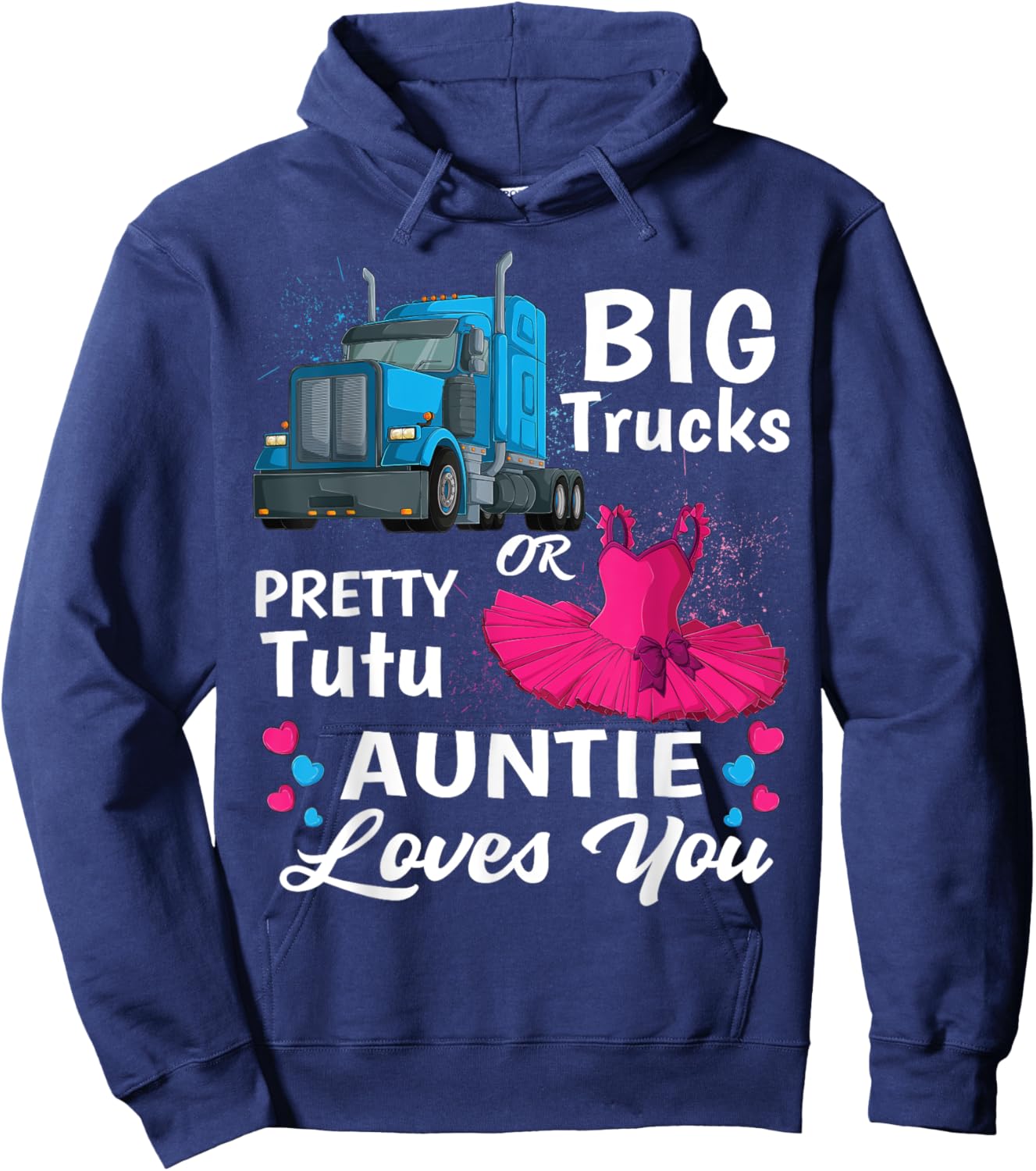 gender reveal trucks or pretty tutu family matching Auntie Hoodie - Hoodie | Navy