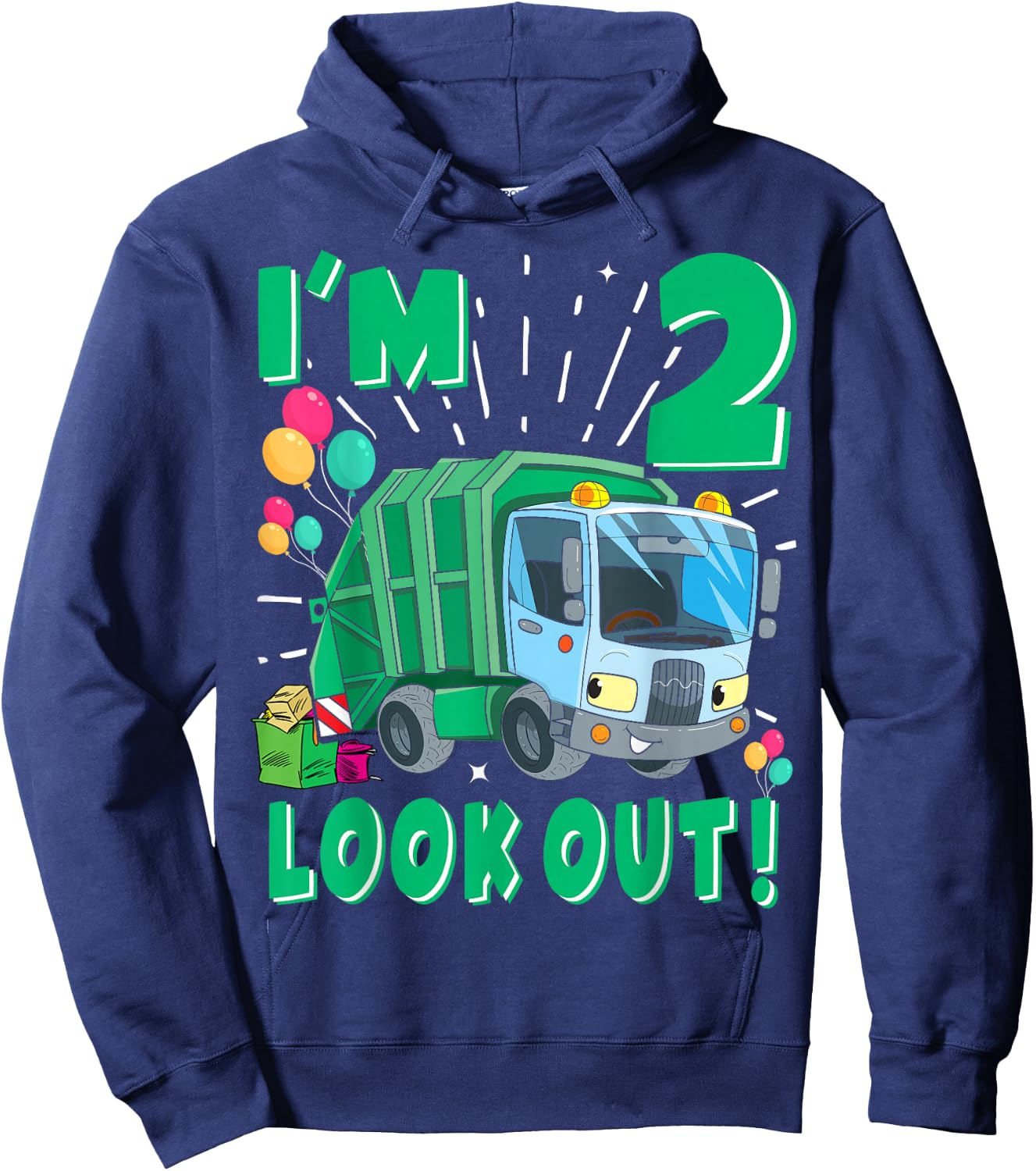 Two 2nd Birthday Garbage Truck Trash Boy 2 Years Old Hoodie - Hoodie | Navy