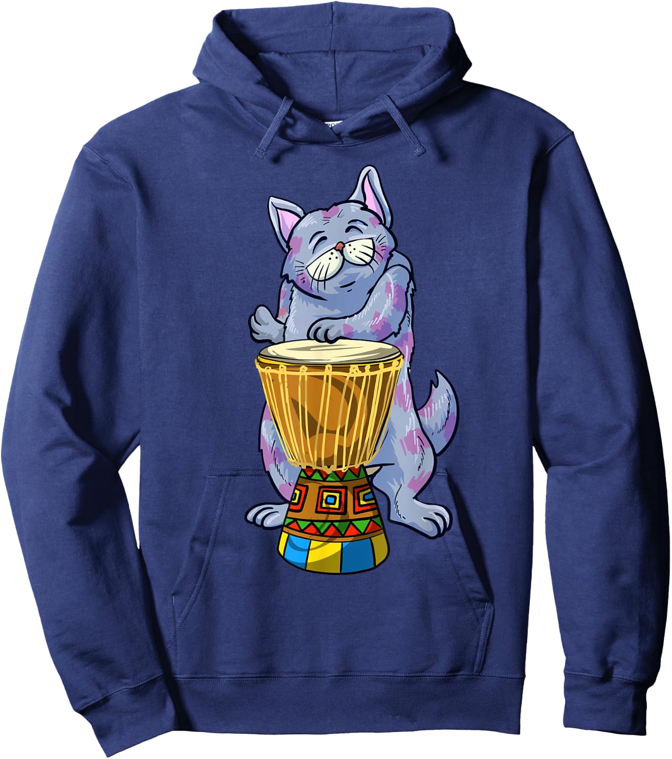 Funny Cat Playing Djembe Gift | Cute Kitten Musician Fan Hoodie - Hoodie | Navy