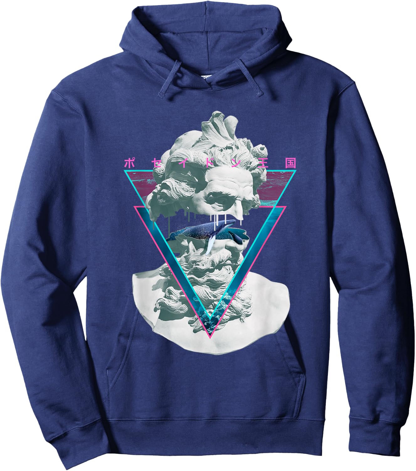 Vaporwave Poseiden Statue Bust Retro 80s King Of The Sea Art Hoodie - Hoodie | Navy