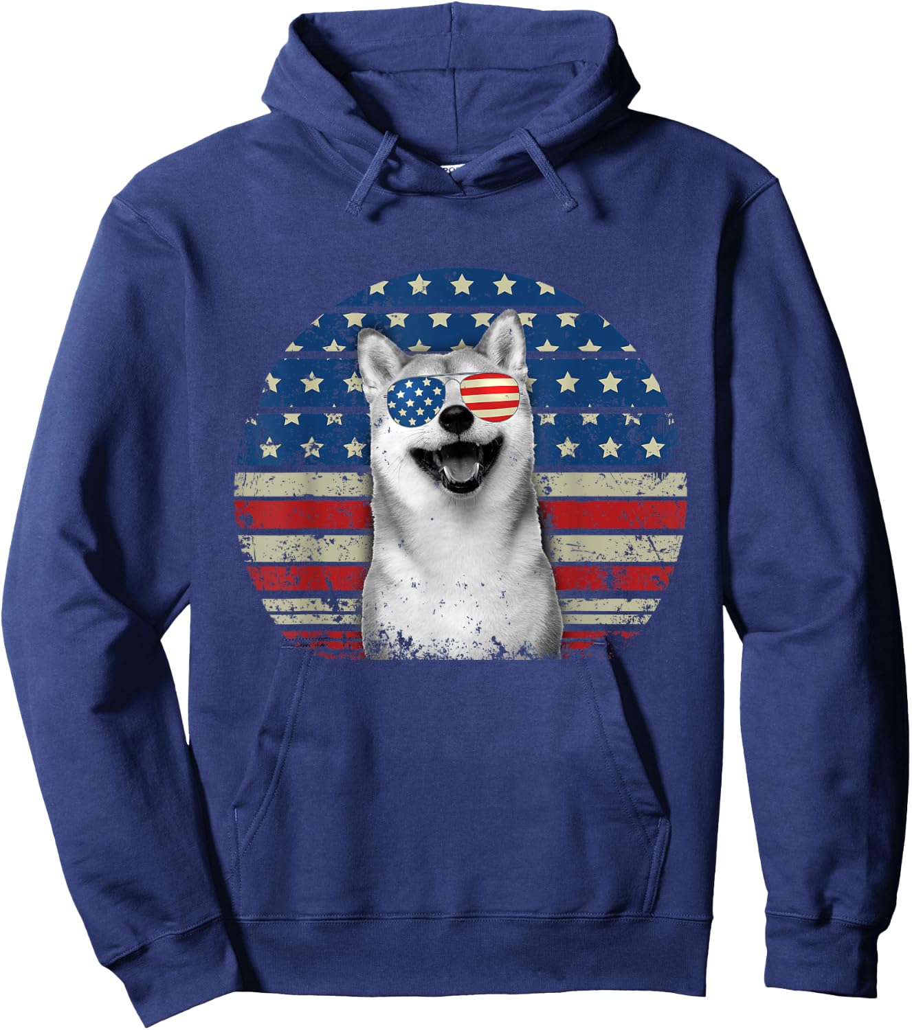 Retro Patriotic Shiba Inu American Flag Dog Lover Hoodie - Hoodie | Navy