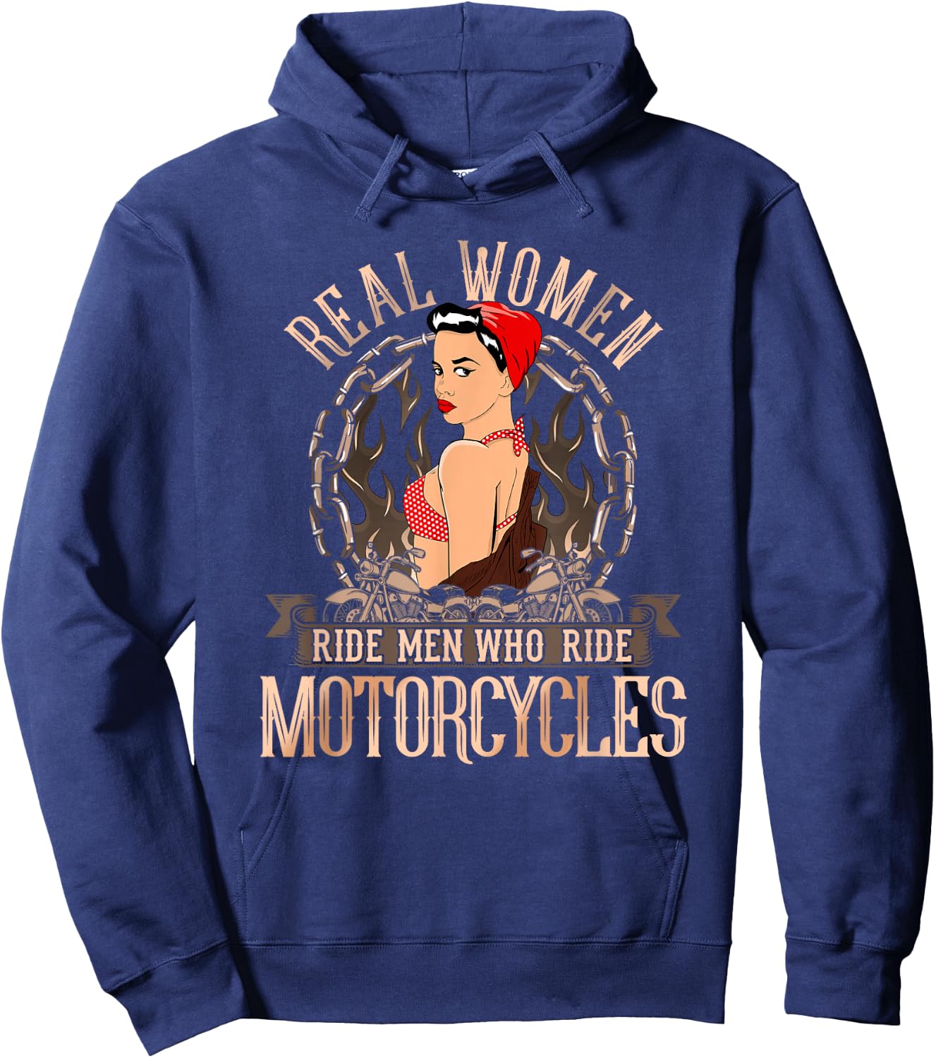 Sexy Real Chick Ride Motorcycles Women Biker Babe Pin Up Hoodie - Hoodie | Navy