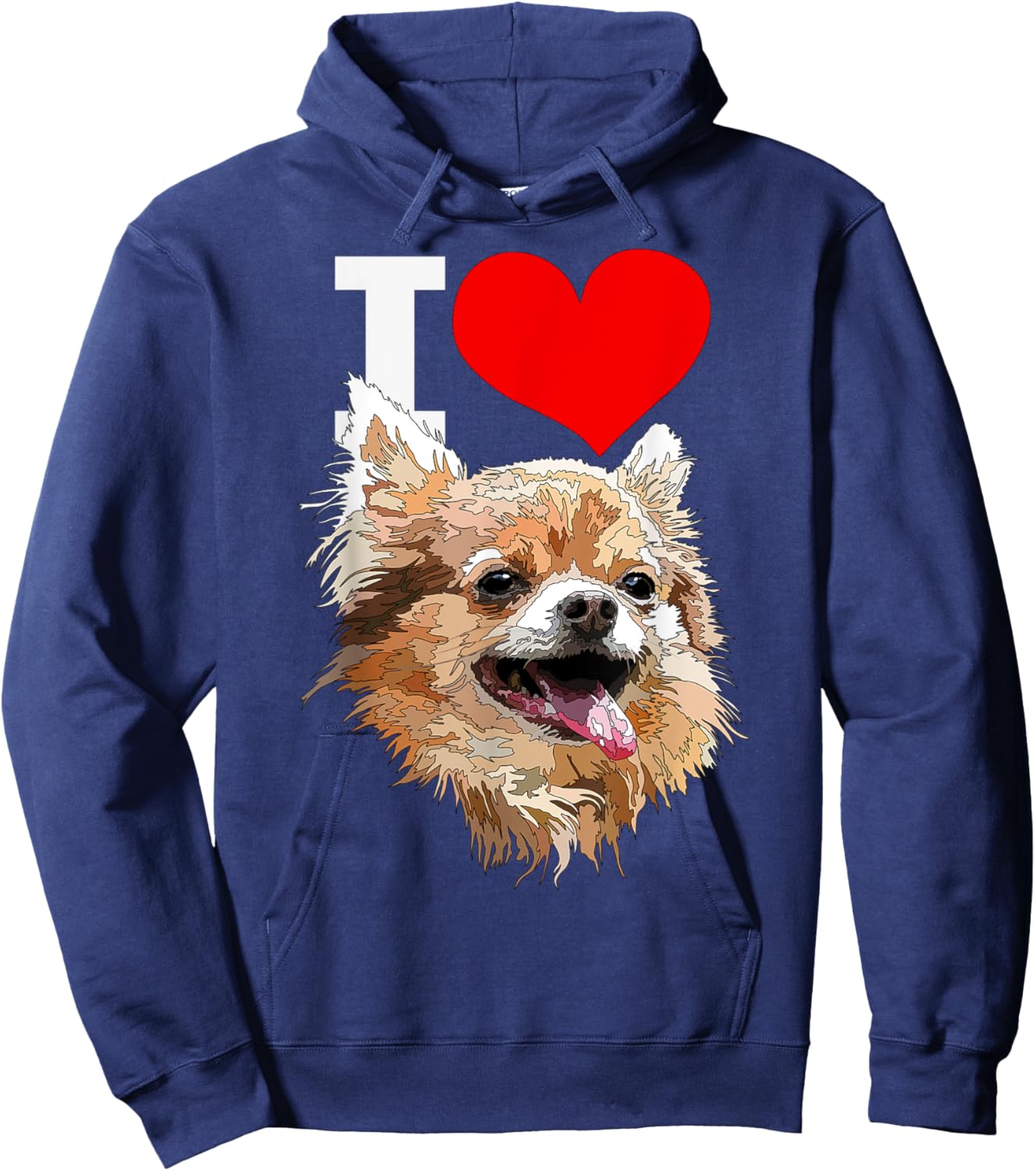 I Love Chihuahua Long Haired Happy Chiwawa Dog Lover Hoodie - Hoodie | Navy