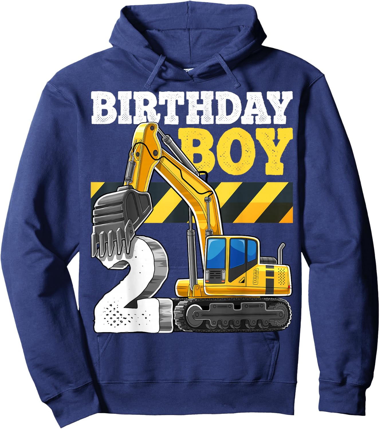 Birthday Boy 2nd Birthday Excavator Construction Vehicle Hoodie - Hoodie | Navy