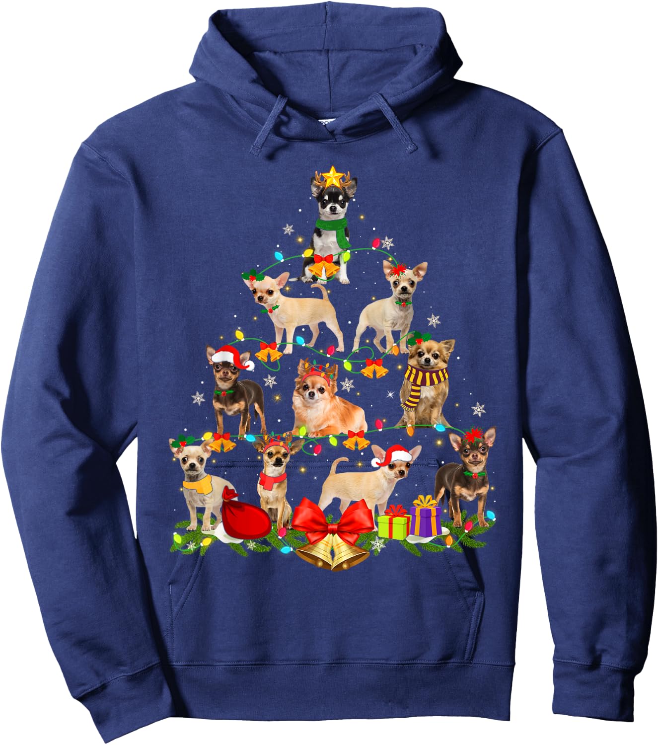 Dog Lover Chihuahua Tree Christmas Light Xmas Pajama Women Kids Hoodie - Hoodie | Navy