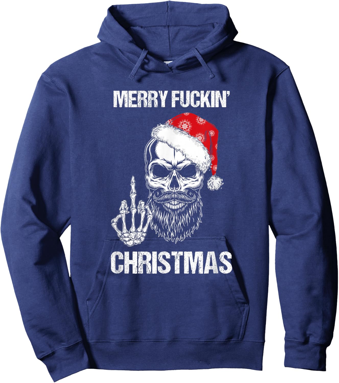 Funny Skull Santa Hat Merry Fuckin Christmas Pajama Hoodie - Hoodie | Navy