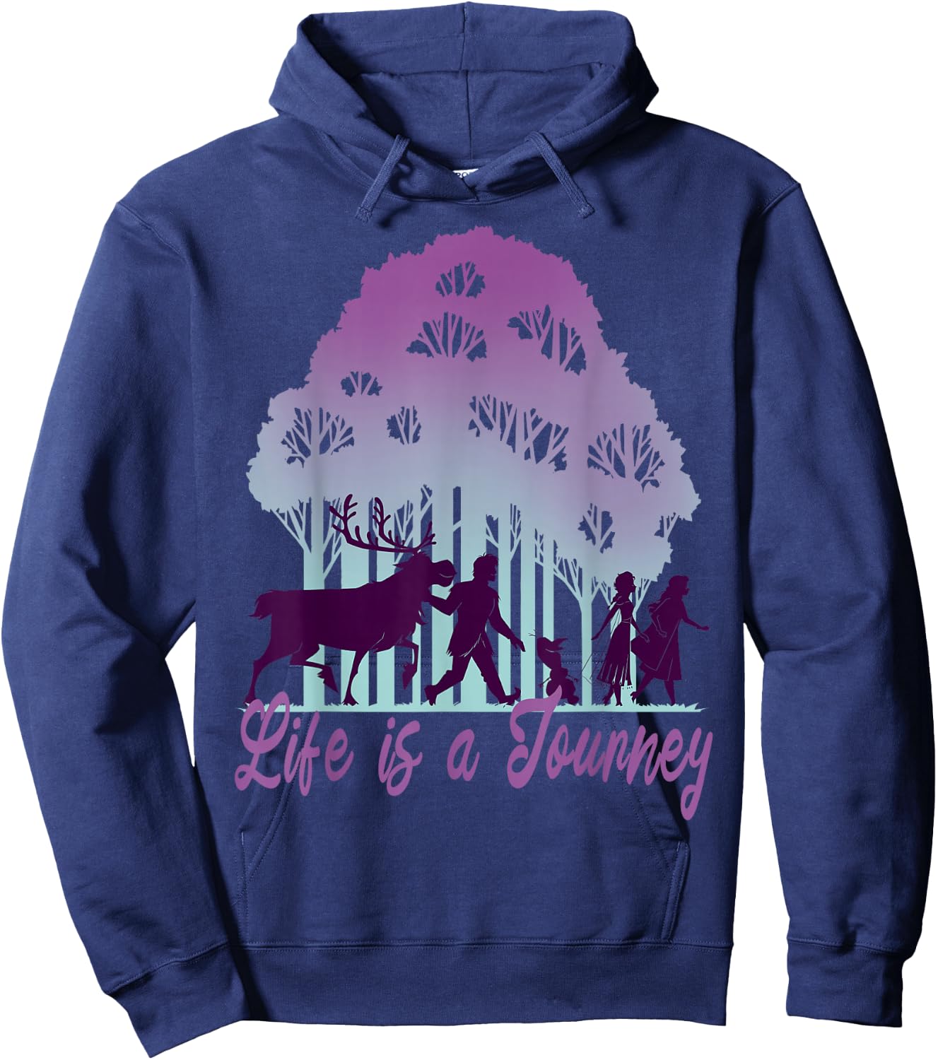 Disney Frozen 2 Life Is A Journey Forest Silhouette Text Hoodie - Hoodie | Navy