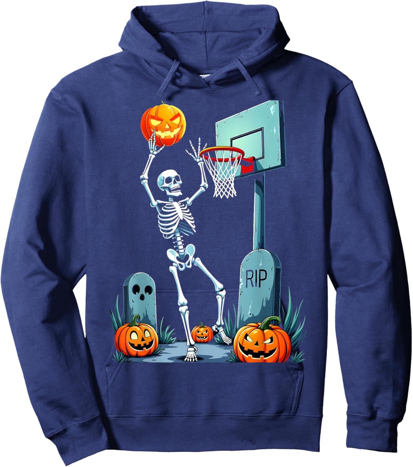 Halloween Basketball Skeleton Pumpkin Hoodie - Hoodie | Navy