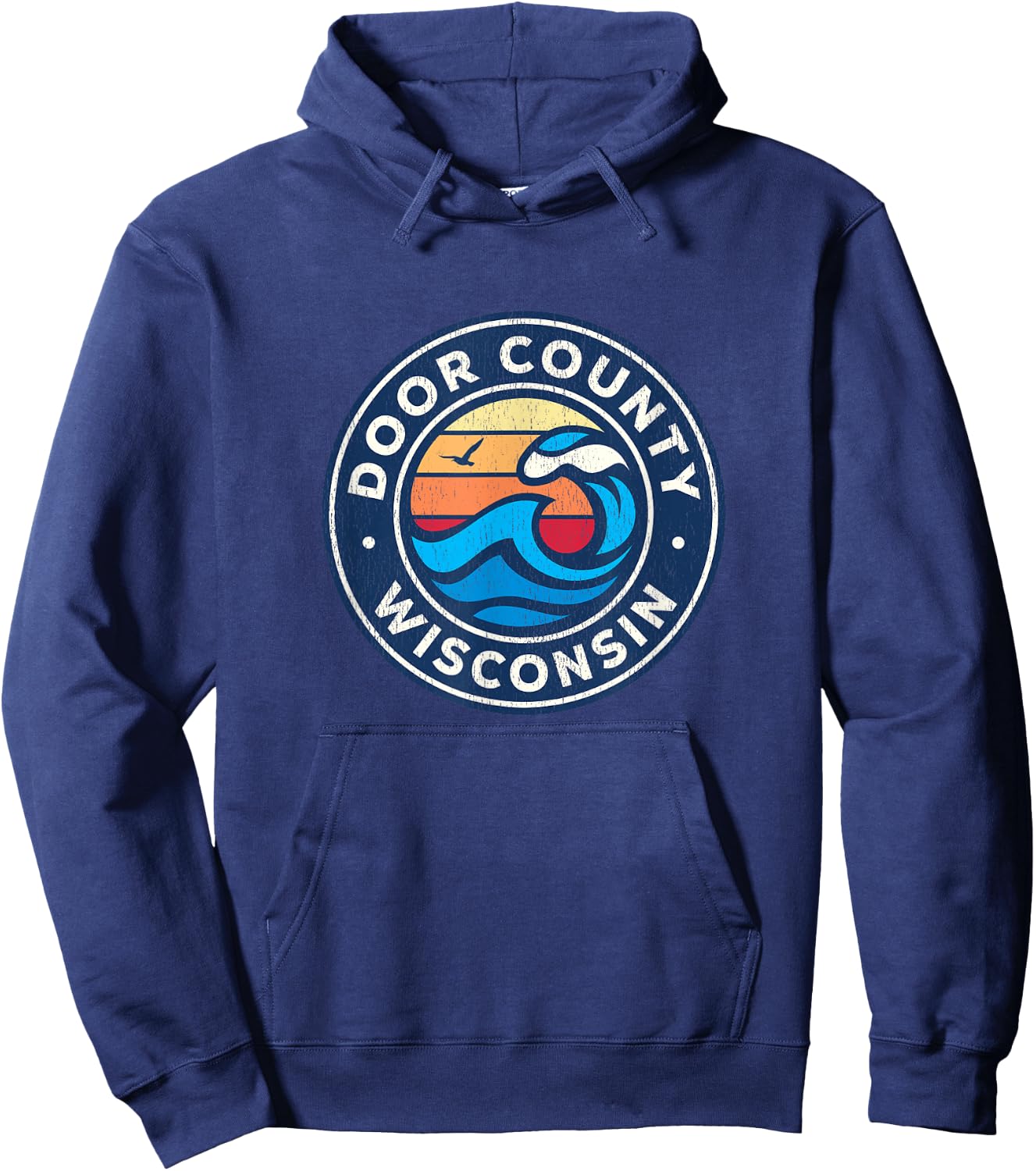 Door County Wisconsin WI Vintage Nautical Waves Design Hoodie - Hoodie | Navy